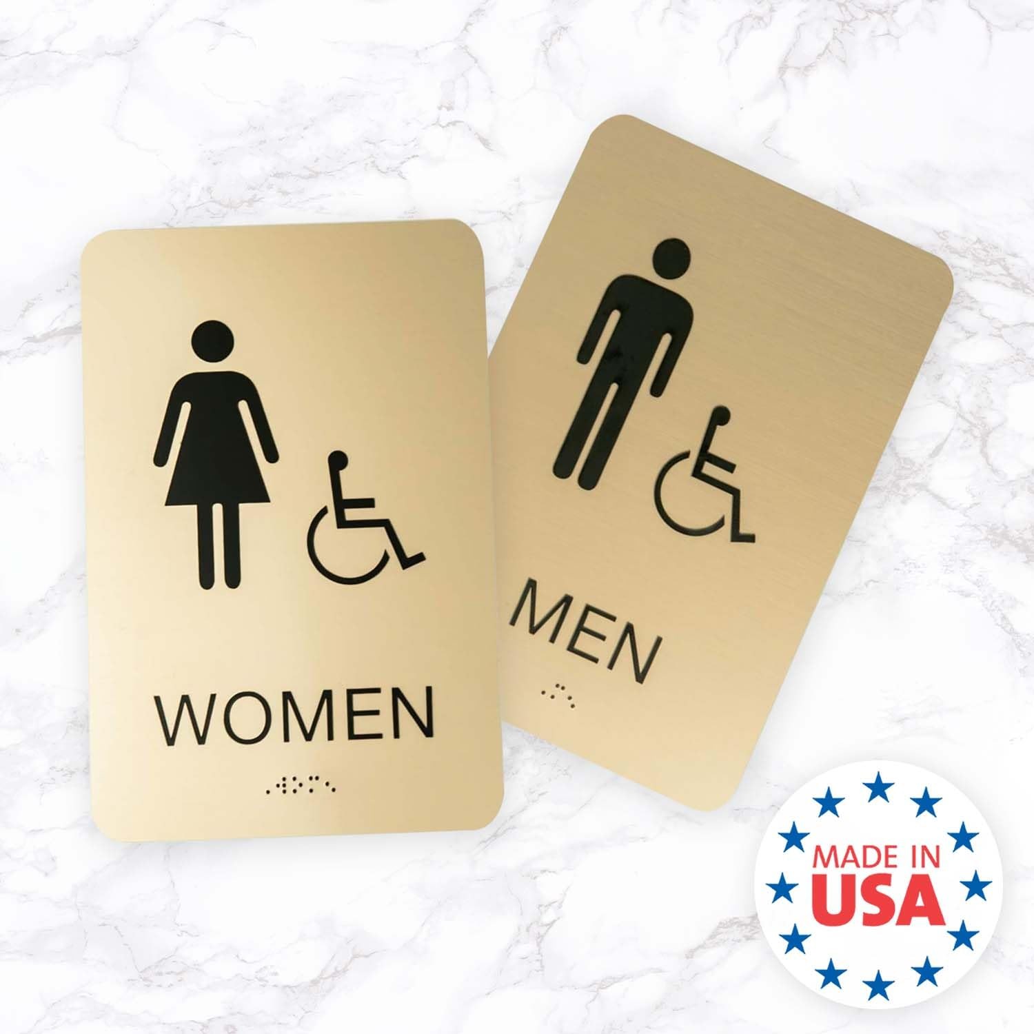Gold Men & Women ADA Restroom Signs/Modern Chic 6&Prime; x 9&Prime; Acrylic Bathroom Sign…