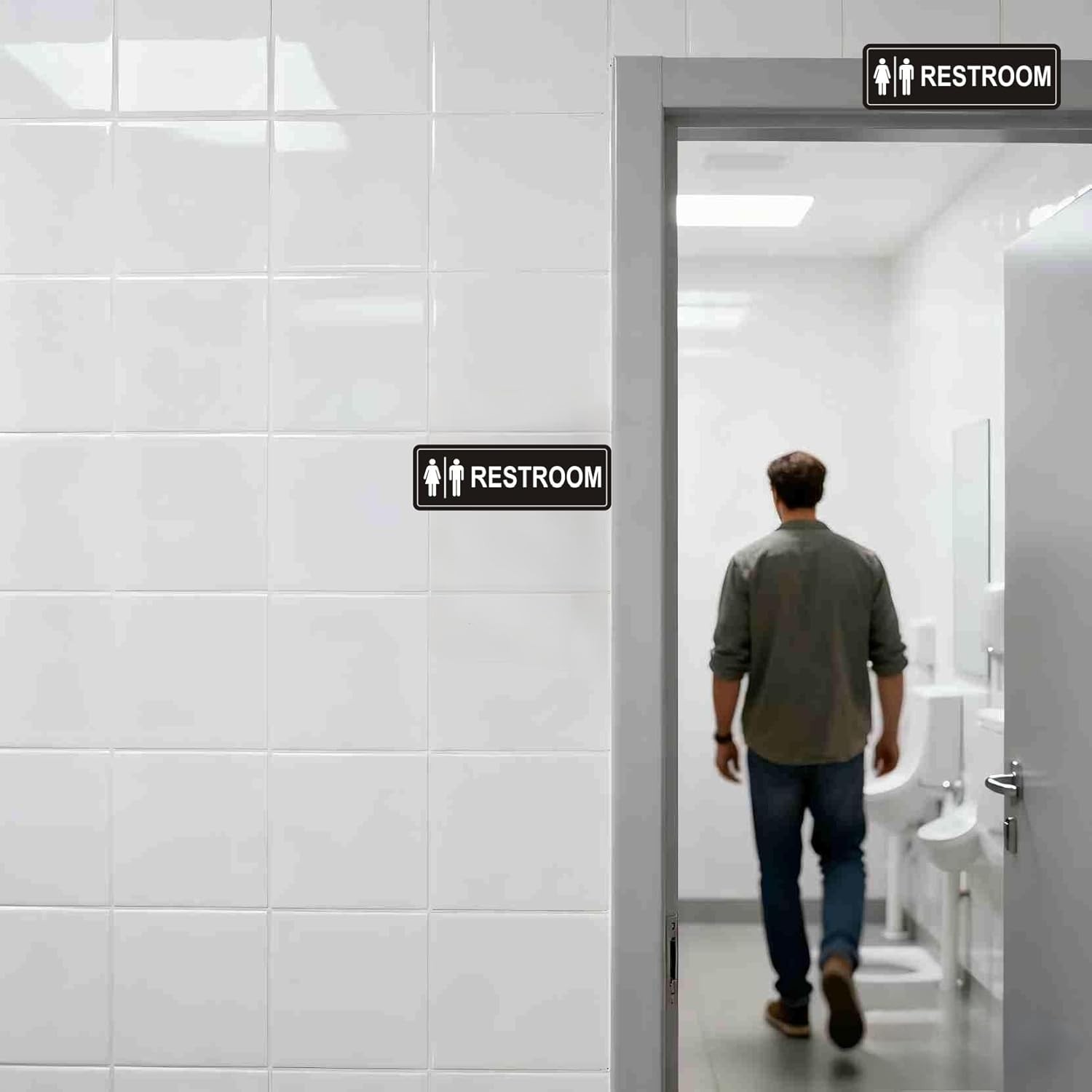 Restroom Sign – 2 Pack Metal Restroom Signs for Business with Strong Self-Adh…