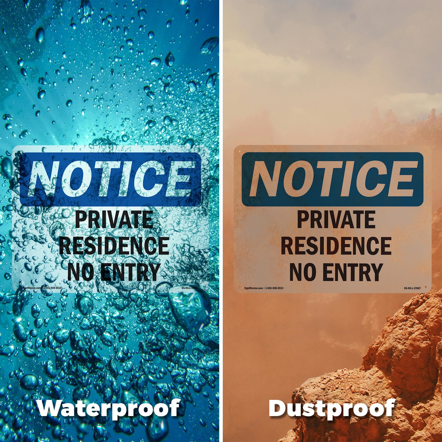 Private Residence No Entry OSHA Notice Sign Metal, Plastic, Decal 5 or 10 Pack