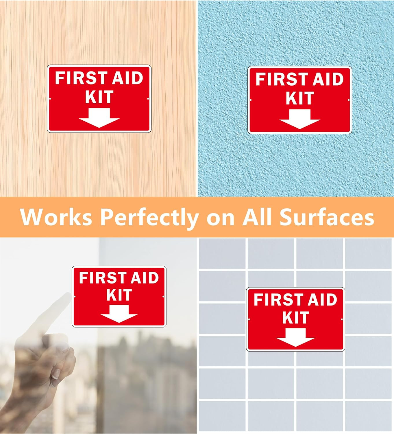 , (2 Pack) Self Adhesive First Aid Kit Sign for Wall, Aluminum Metal Signs with