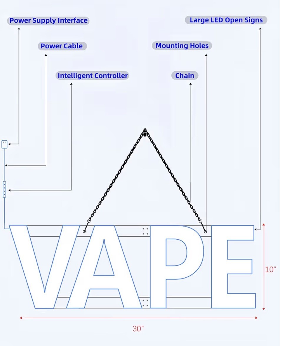 30&Prime;x10&Prime; LED VAPE Sign Ultra Bright Dimmable 4 Mode Smoke Shop Store Window