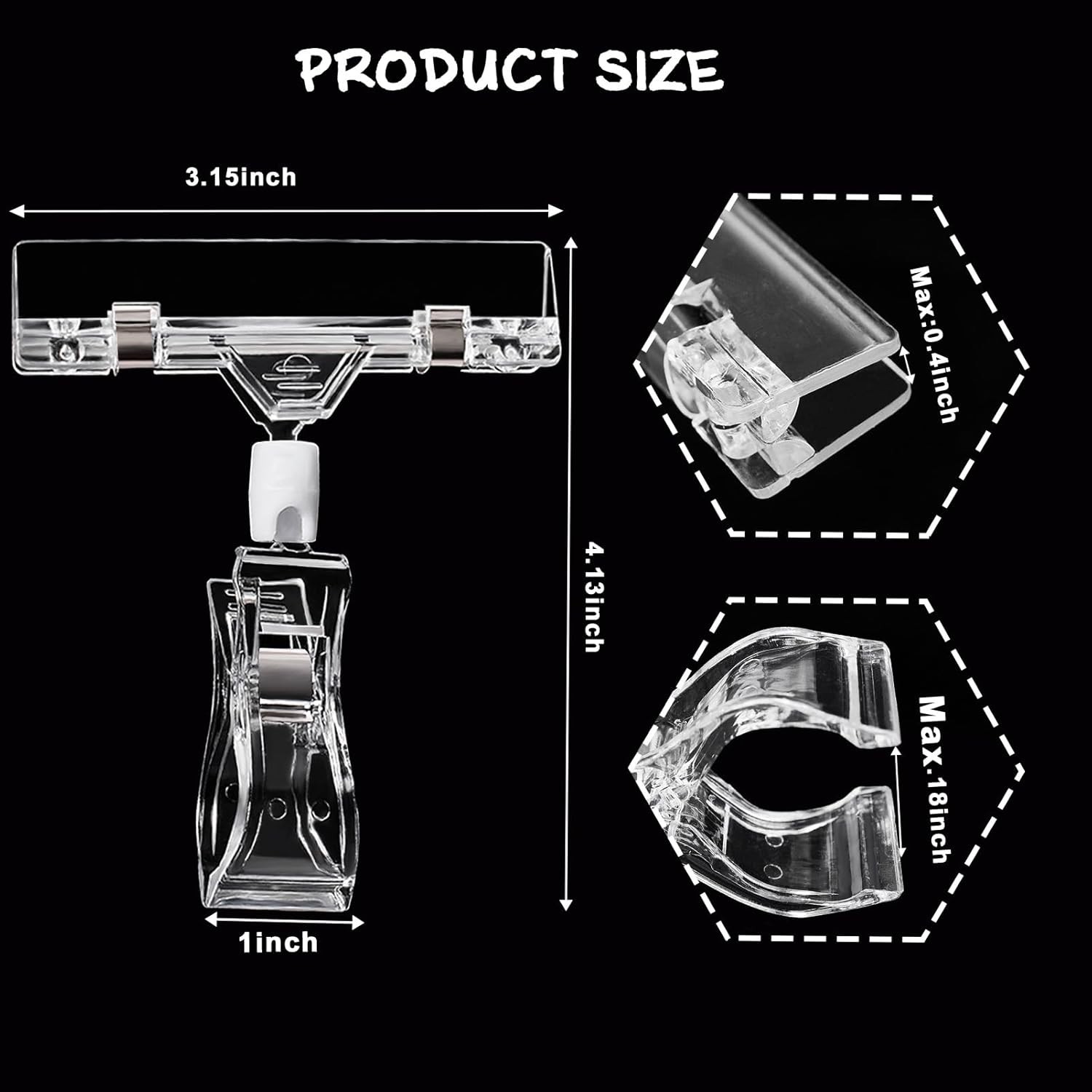 12 Pcs Clear Sign Holder Clips for Display, Rotatable Double Sided
