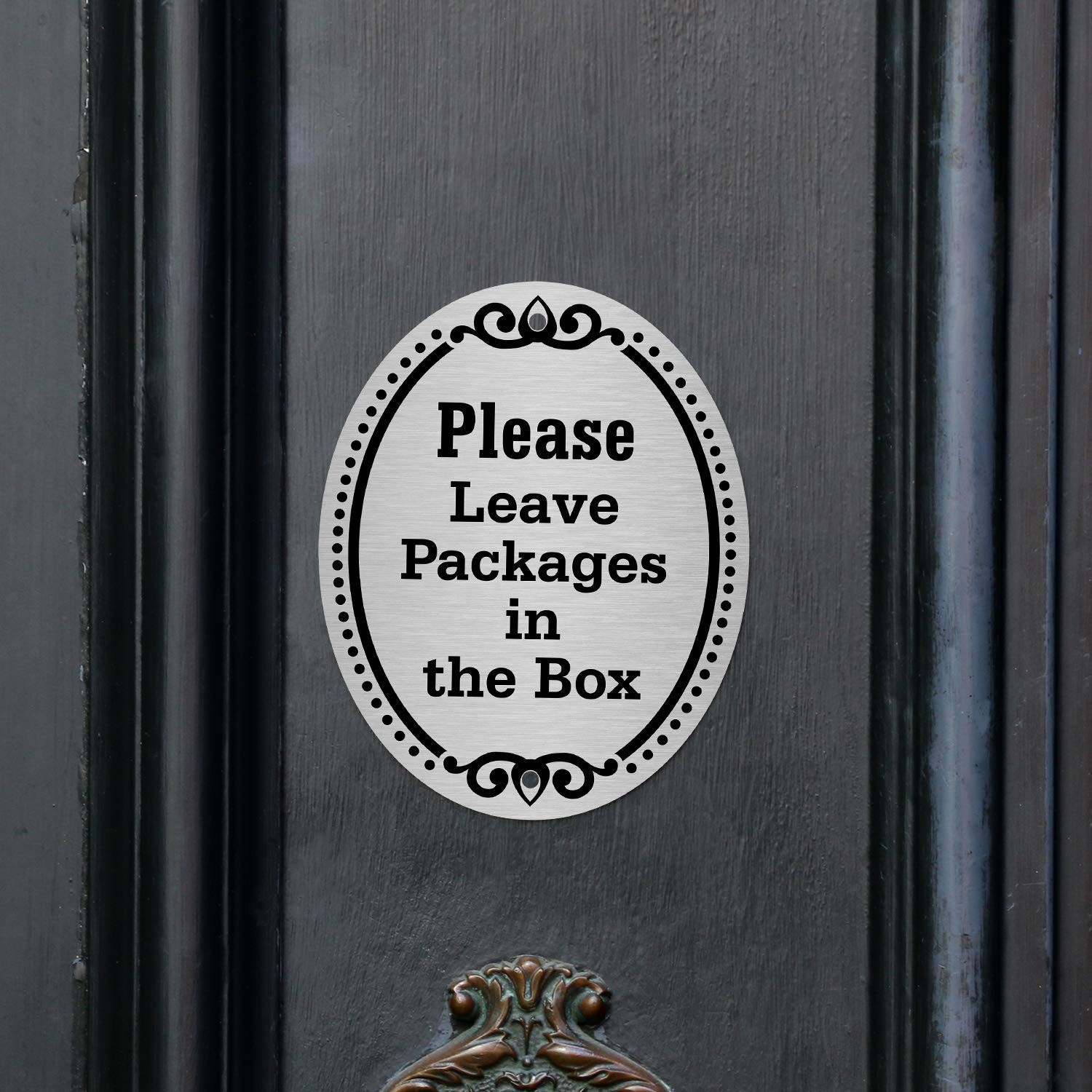 “Please Leave Packages in the Box” Diamond Plate Door Sign | 4&Prime; x 5&Prime; Aluminum