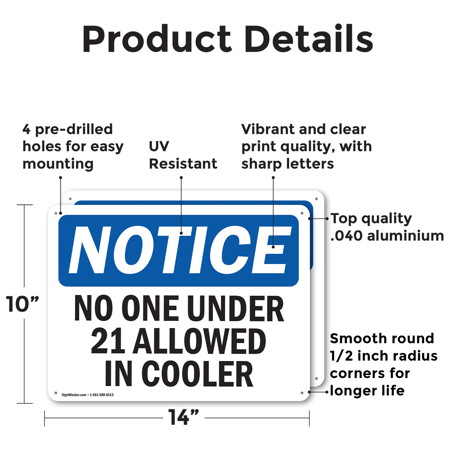 (2 Pack) No One Under 21 Allowed In Cooler OSHA Notice Sign Decal Metal Plastic