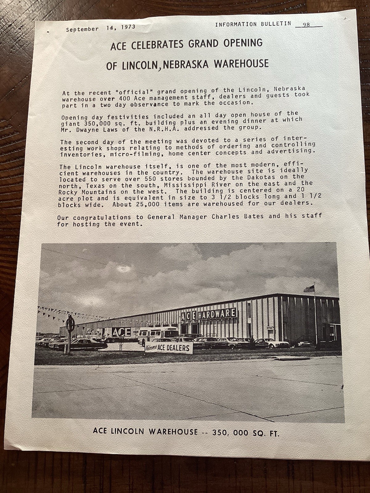 Ace Hardware Warehouse Grand Opening 1973 Bulletin