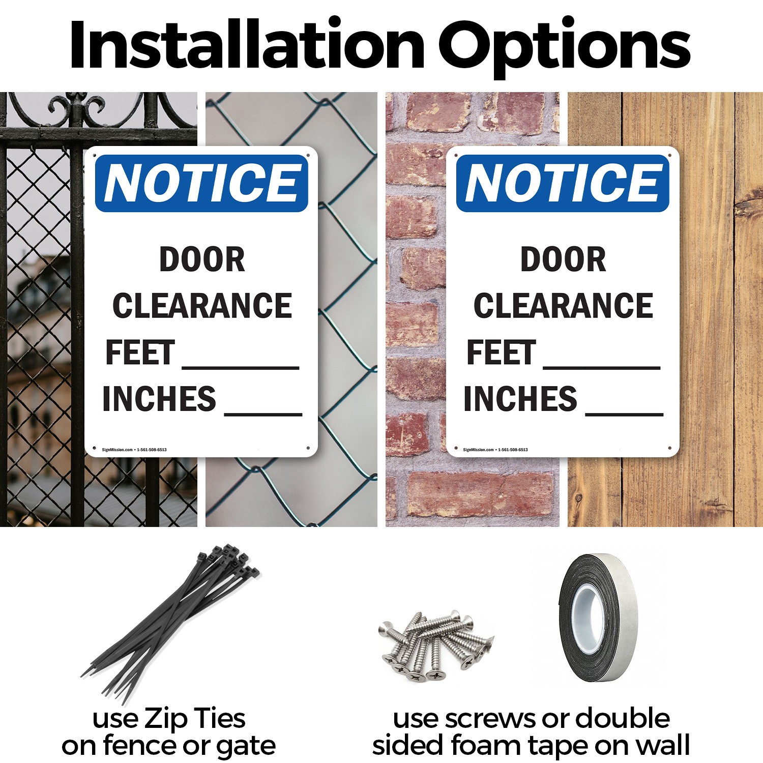 (2 Pack) Door Clearance ____ Feet ____ Inches OSHA Notice Sign Decal Metal