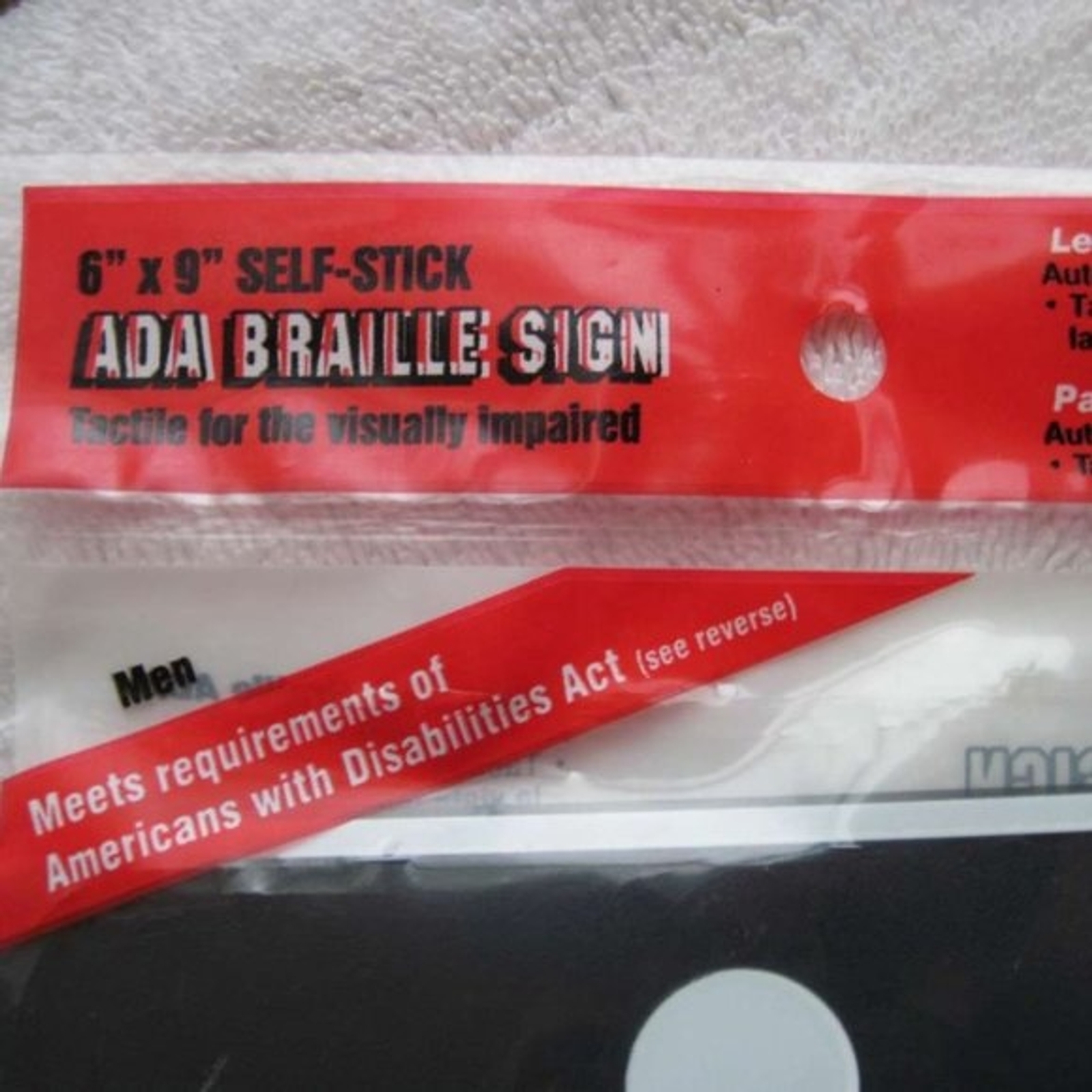 MEN & WOMEN SET 6 x 9&Prime; ADA Braille Restroom Sign Self Stick Tactile Hillman Cole