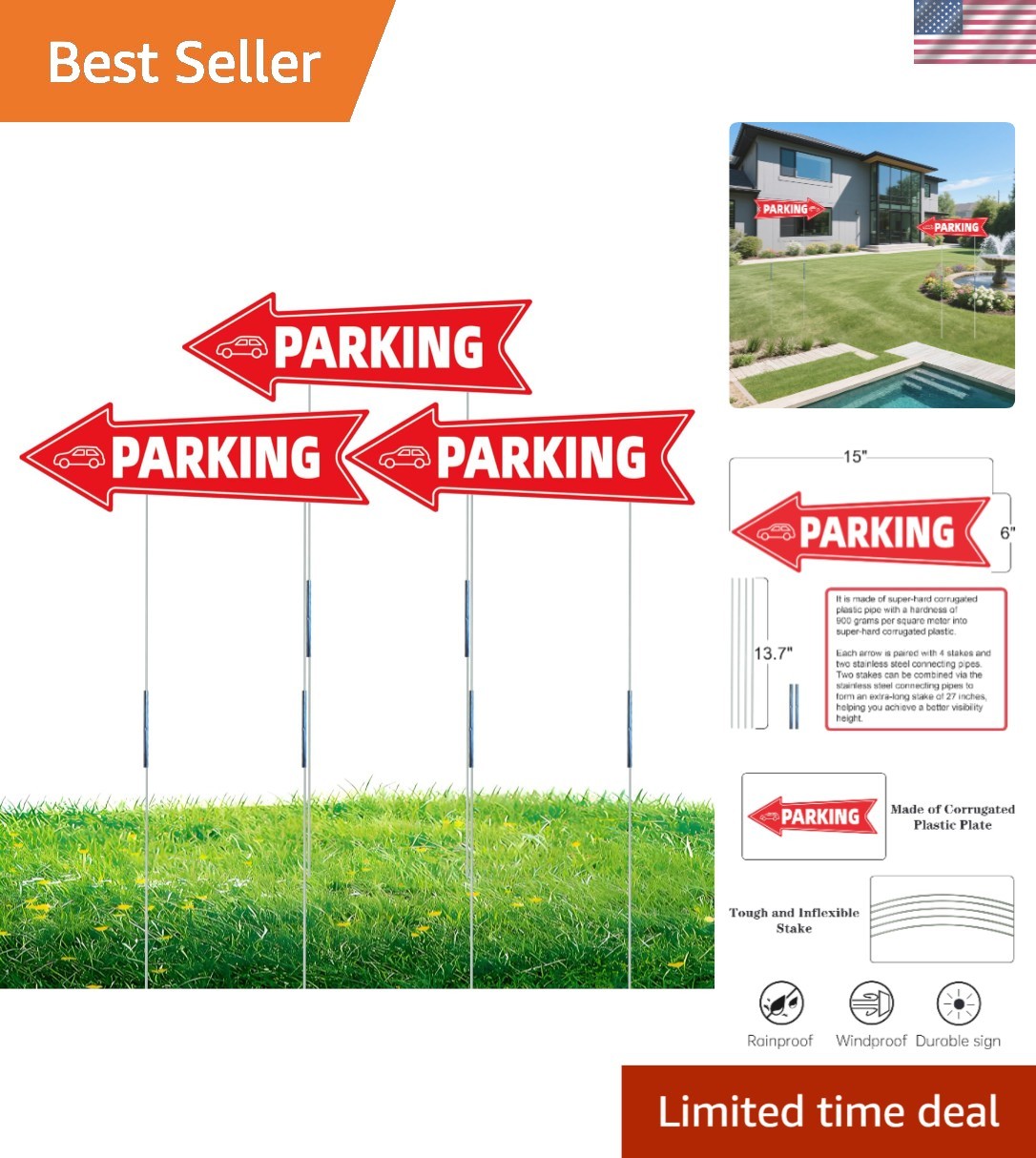 Weather-Resistant Red & White Parking Signs – Dual-Sided, 16×5 Inches, 3 Pack