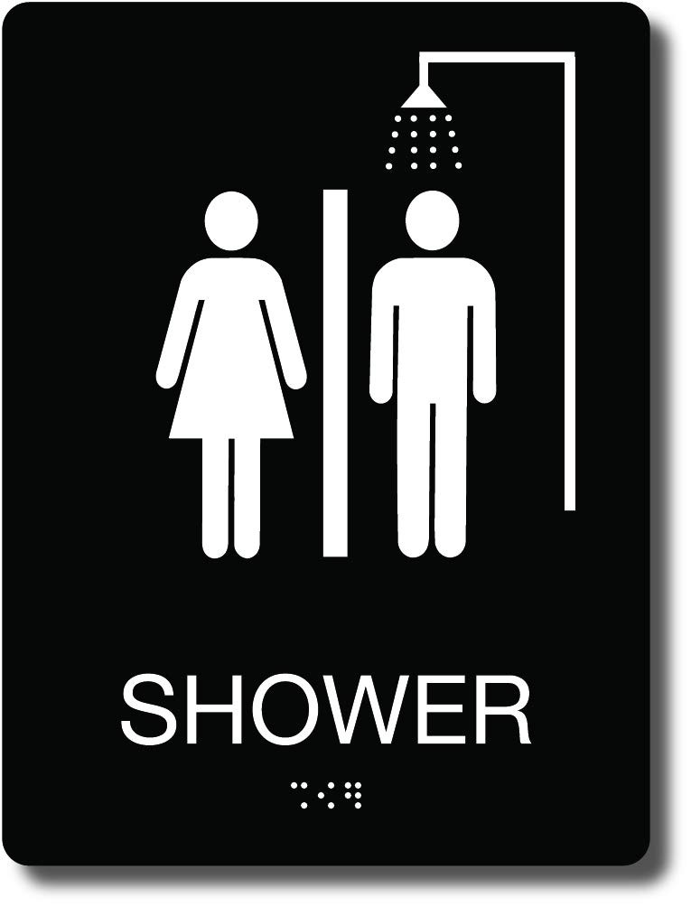 ADA Compliant Shower Sign With Braille 8×6 Inch Black Indoor Wall Mount