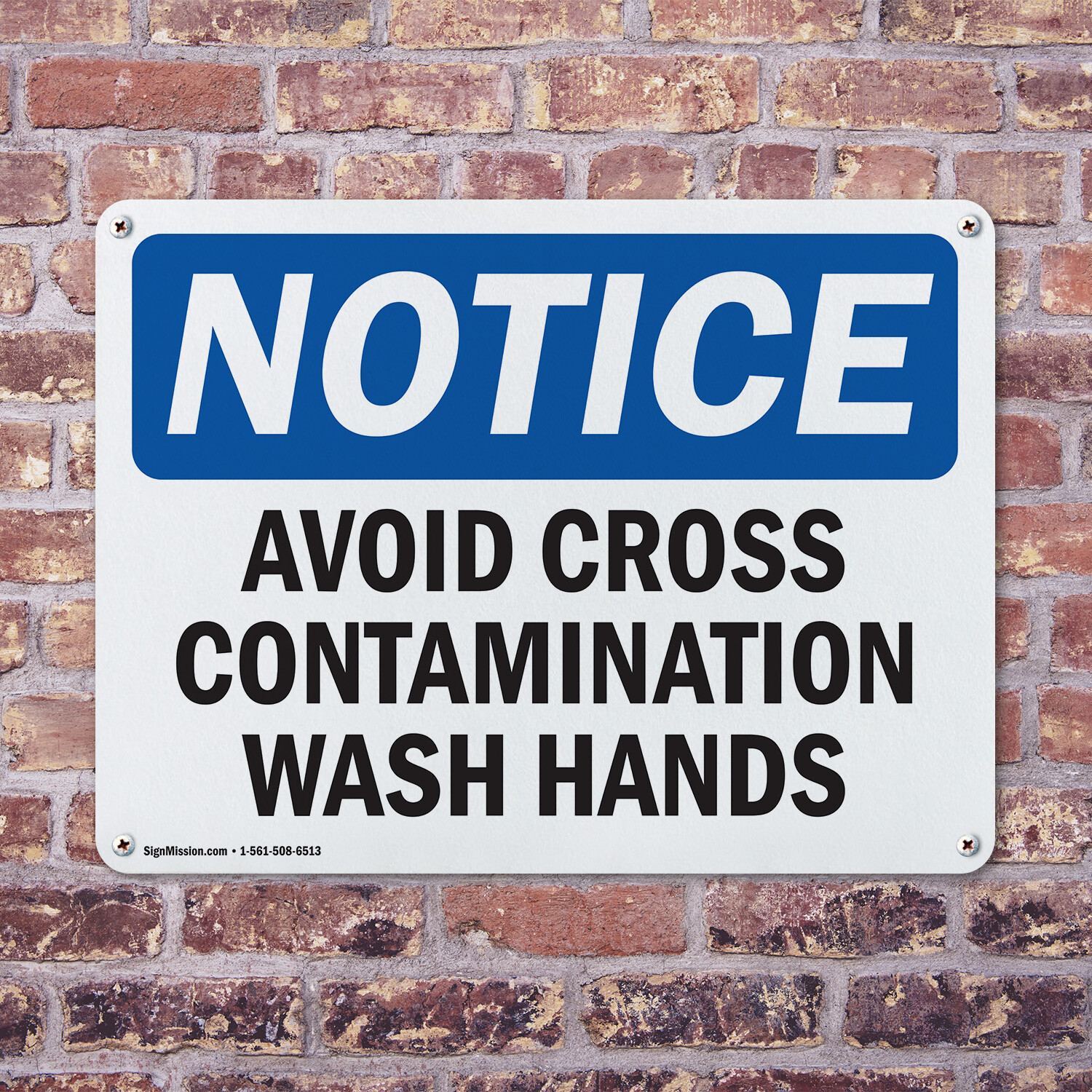 (2 Pack) Avoid Cross Contamination Wash Hands OSHA Notice Sign Decal Metal