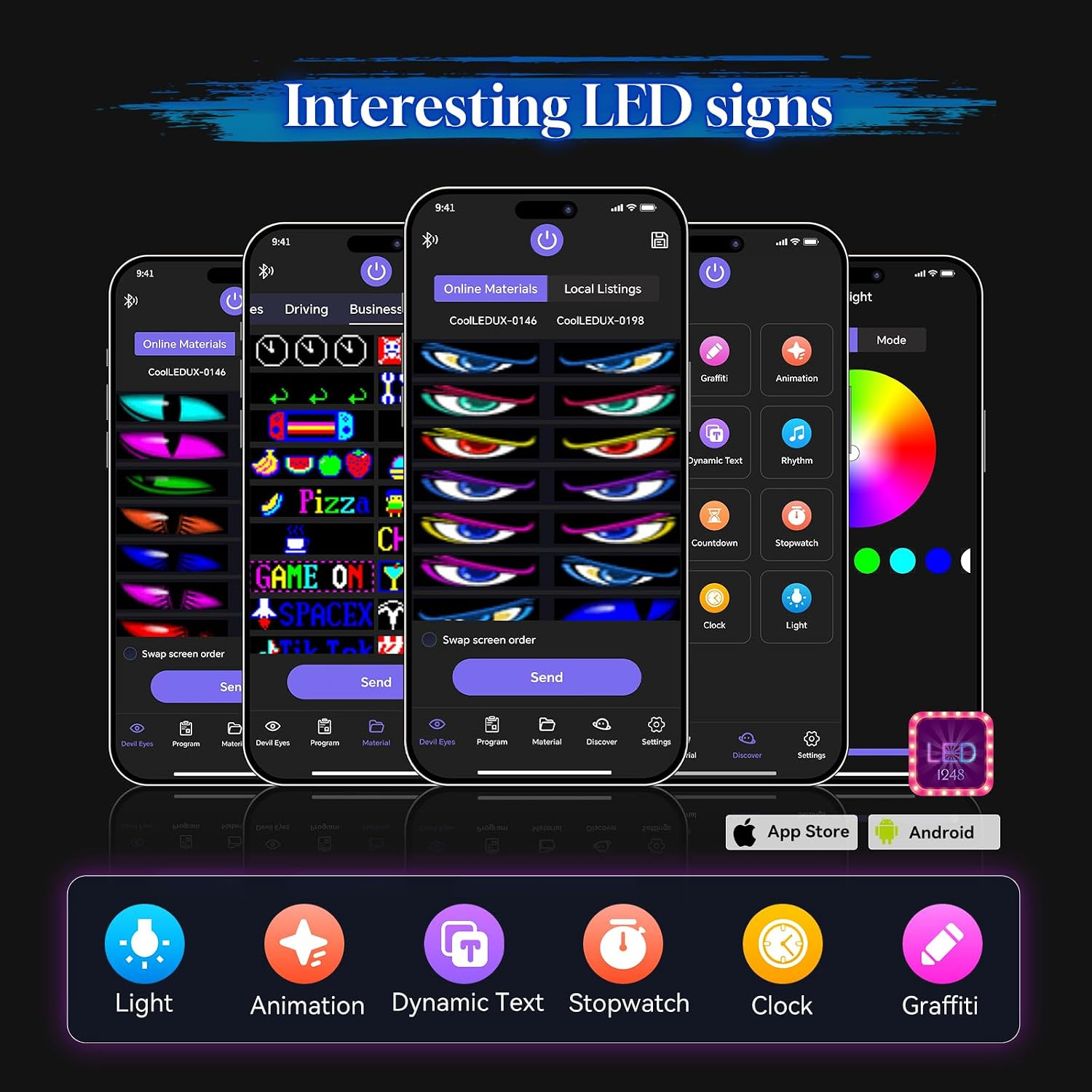 LED Sign for Car Devil&rsquo;S Eyes Light for Windshield APP Control Scrolling Display