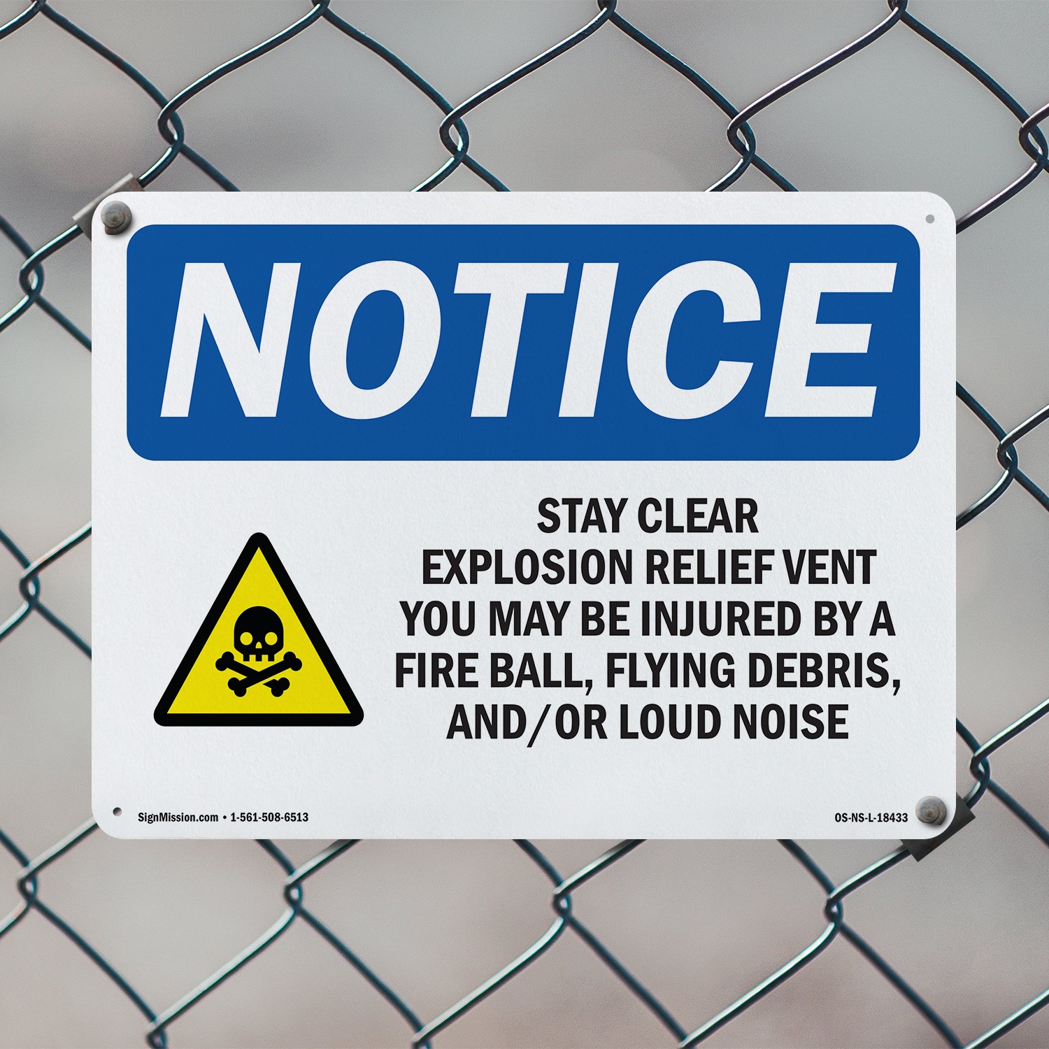 Stay Clear Explosion Relief OSHA Notice Sign Metal, Plastic, Decal 5 or 10 Pack