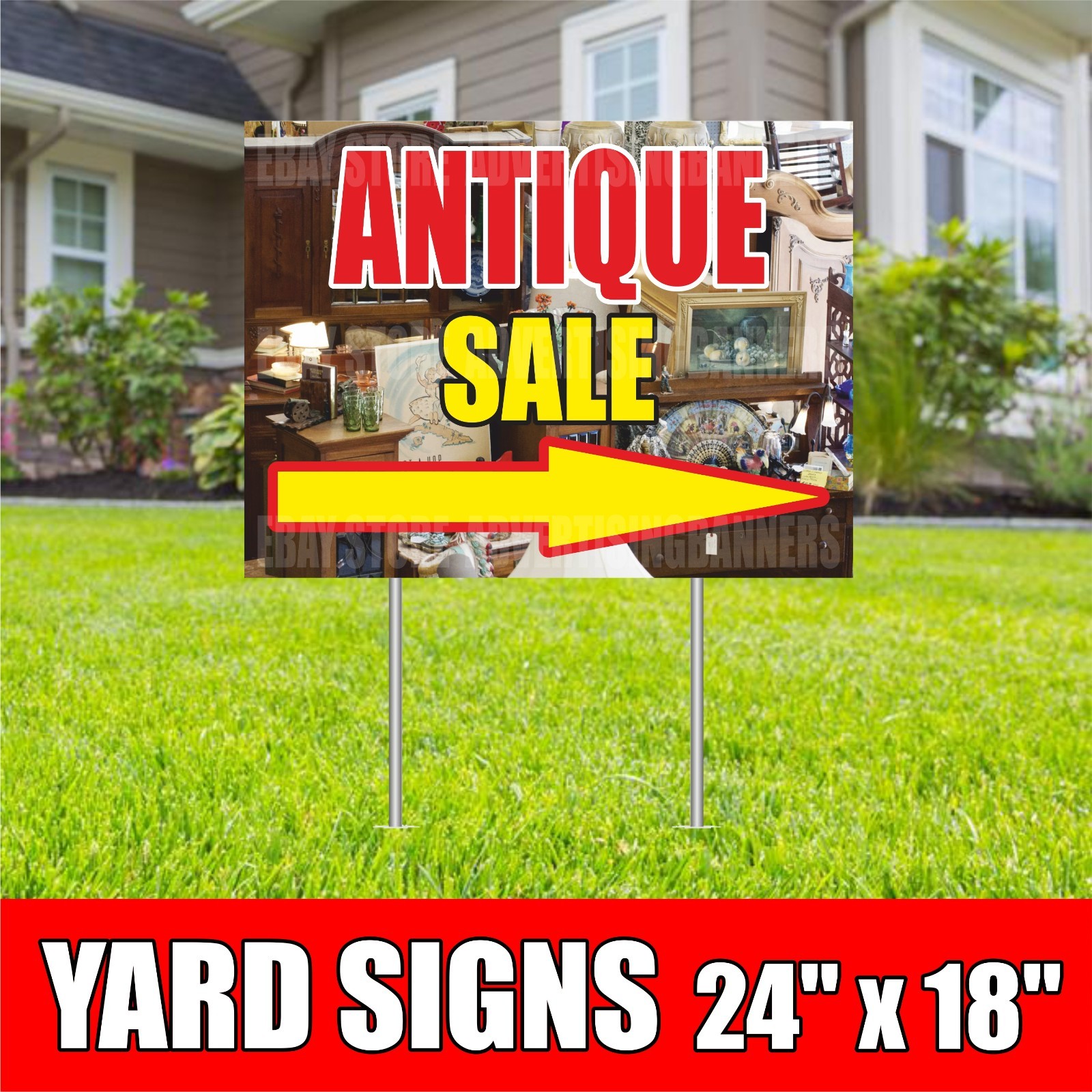 ANTIQUE SALE Yard Sign with H-Stakes Flea Market Mall Bazaar Vintage Shop Store
