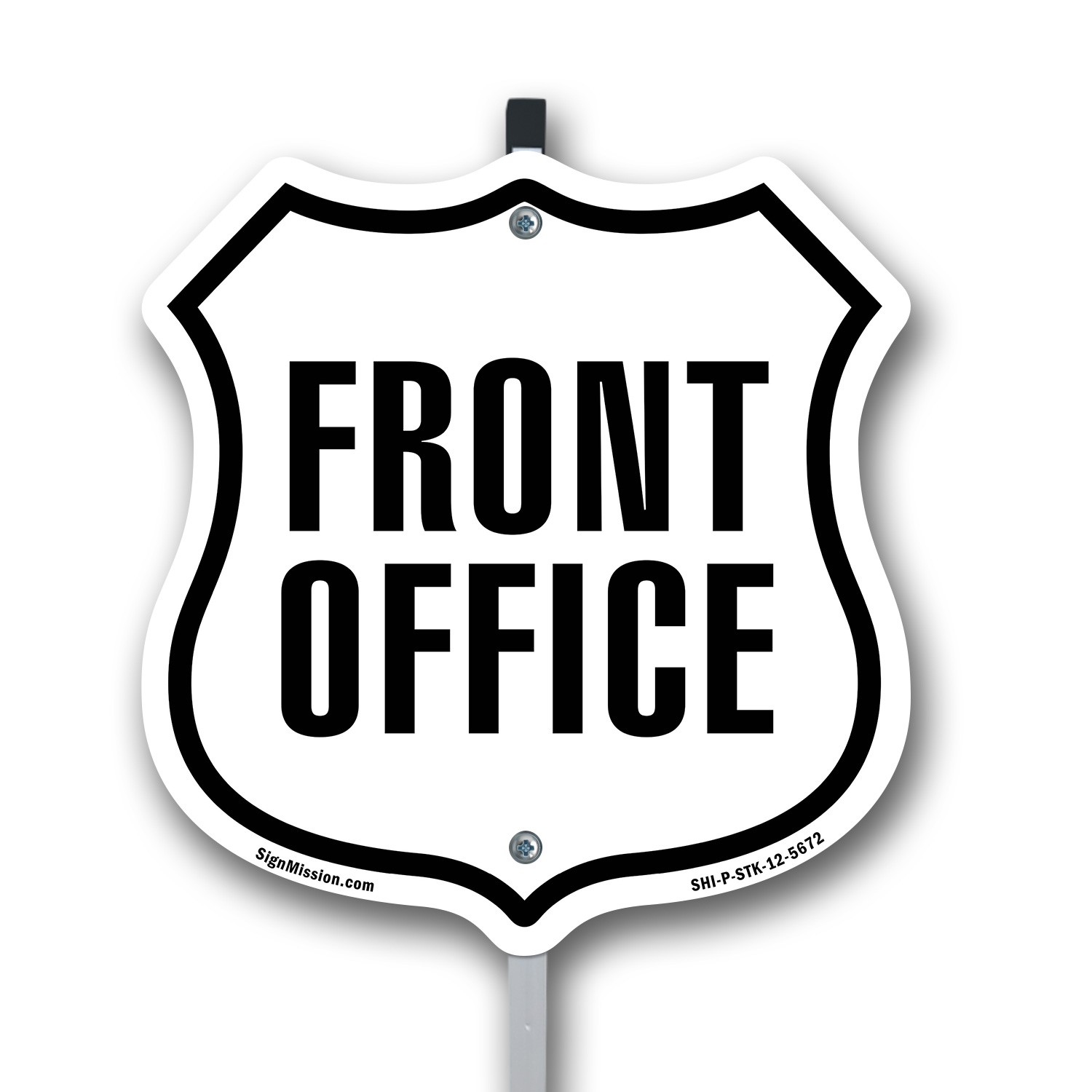 Front Office Shield Shaped Sign With Stake Weather Resistant Crafted in the USA