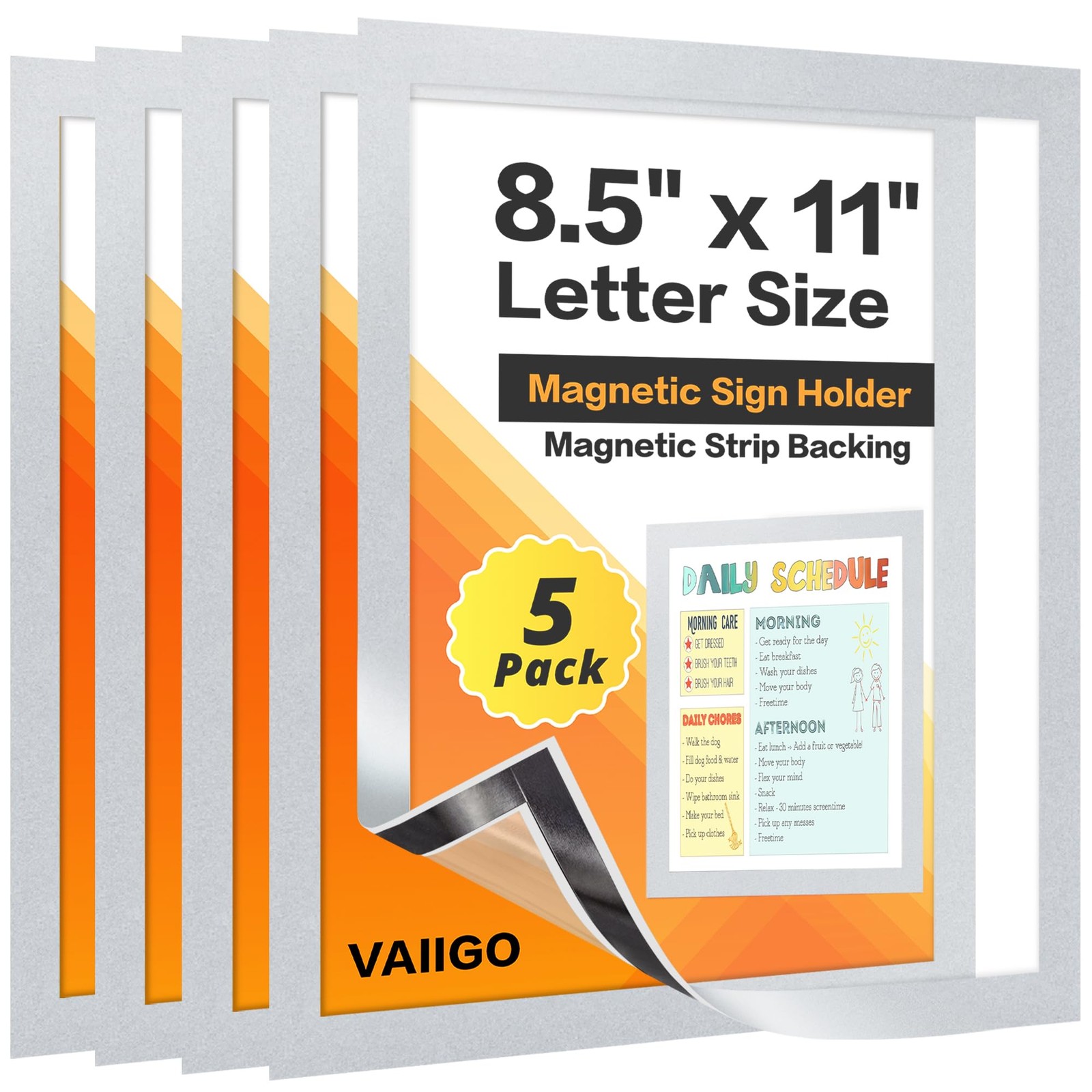 VAIIGO 5Packs Magnetic Frames for Refrigerator – 5Pack 8.5&Prime;x11&Prime;, Silver