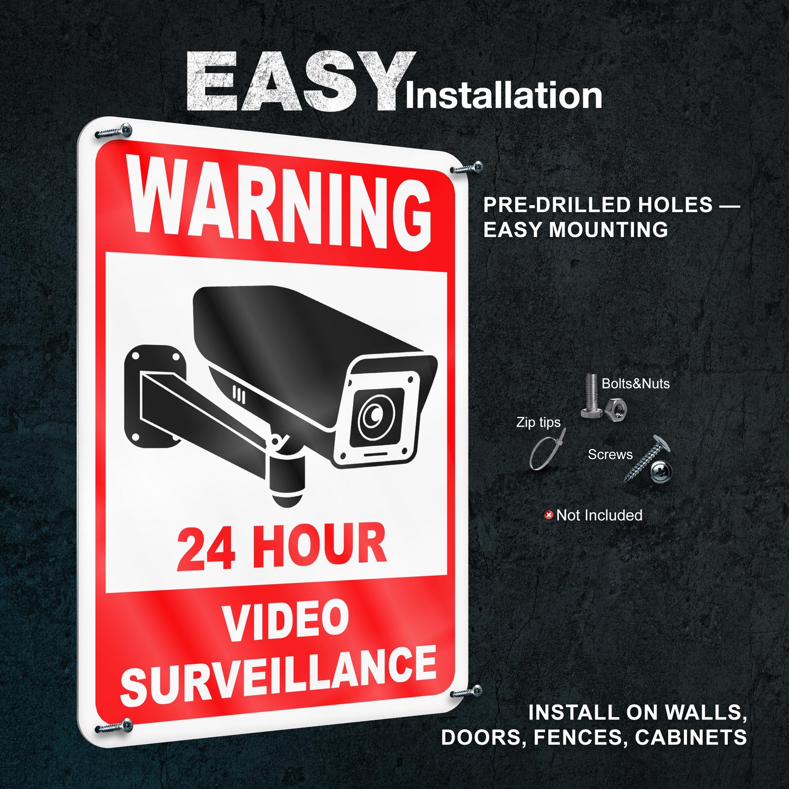 2 Pack 24 Hour Video Surveillance Sign 10×7 Inch for Home Office Business