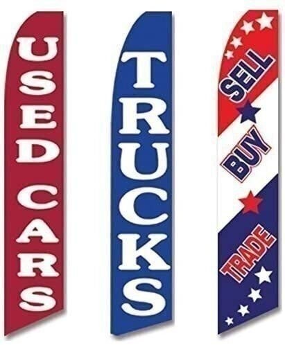 Three Swooper Flag Combo Used Cars Trucks Sell Buy Trade Red Blue White