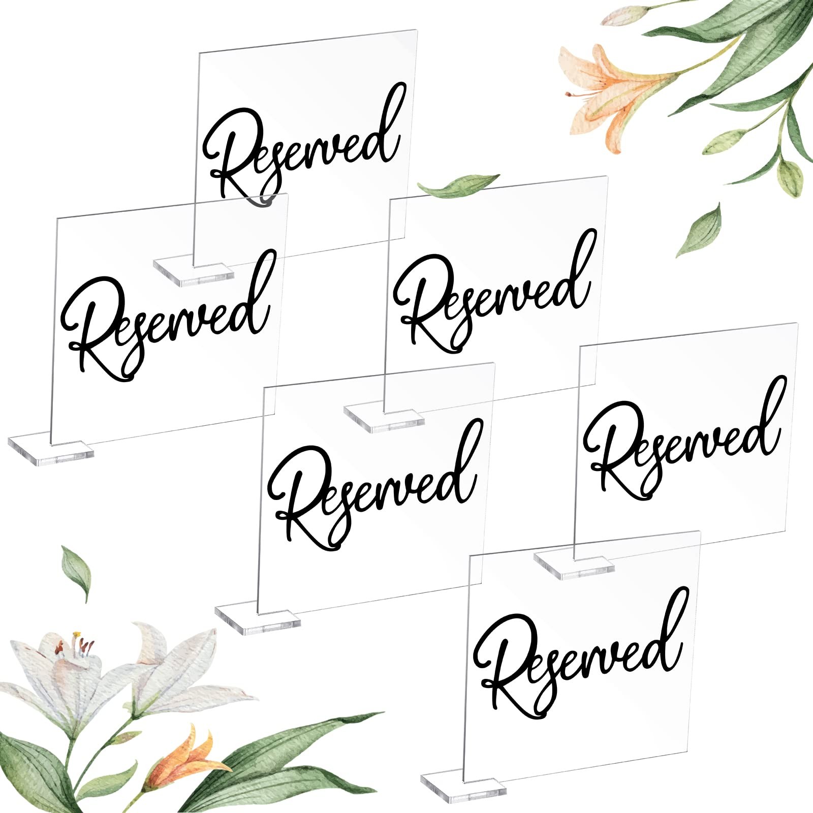 6 Pcs Black Reserved Table Signs 3.9×3.5 Inch Acrylic Seating Cursive Letters