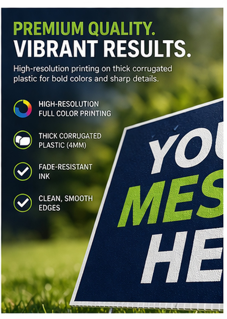 50- 18×24 Outdoor Durable, Custom Full Color Yard Signs Double Sided w/H Stakes