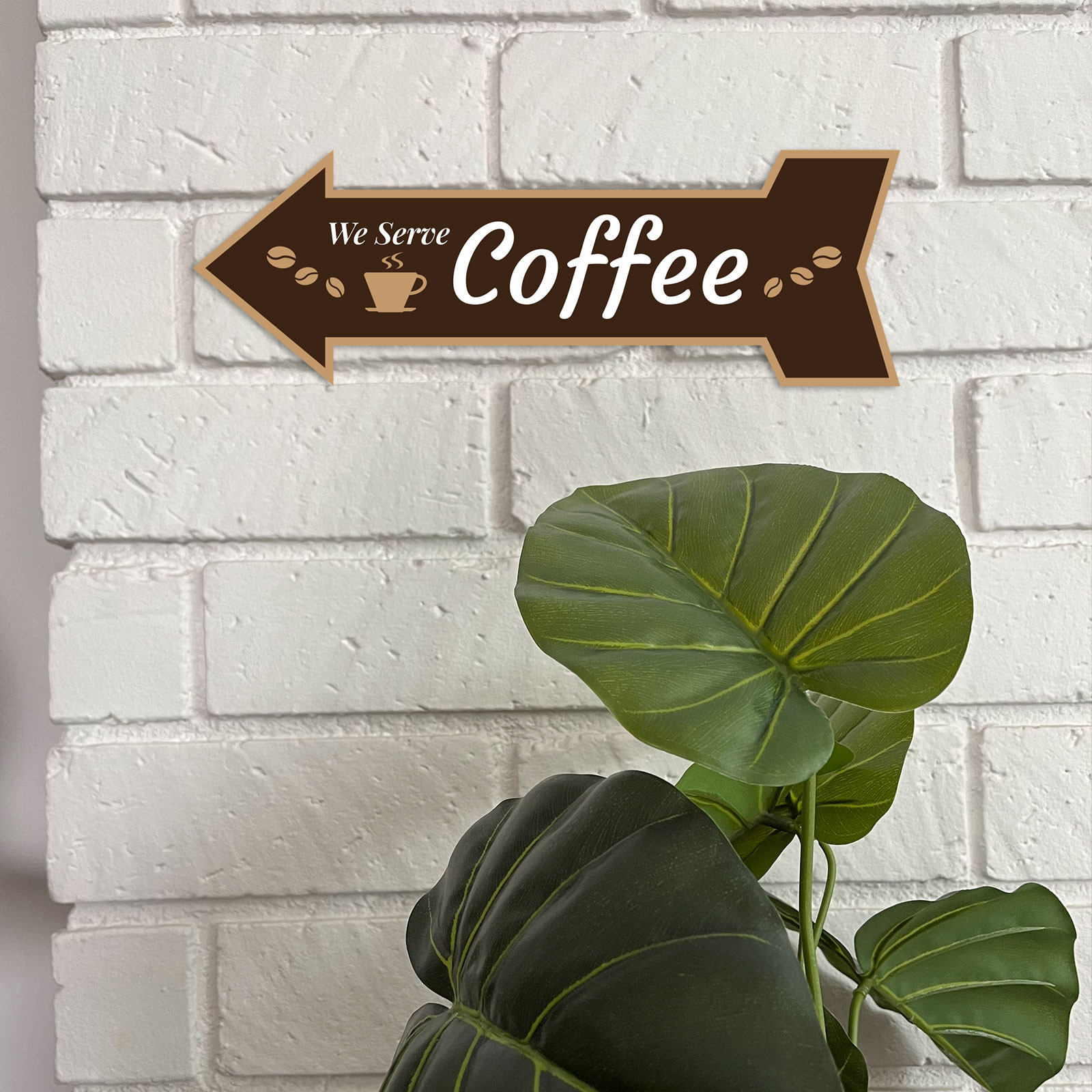 Arrow Shape We Serve Coffee 12×4&Prime; Wall or Door Sign | Funny Home Decor