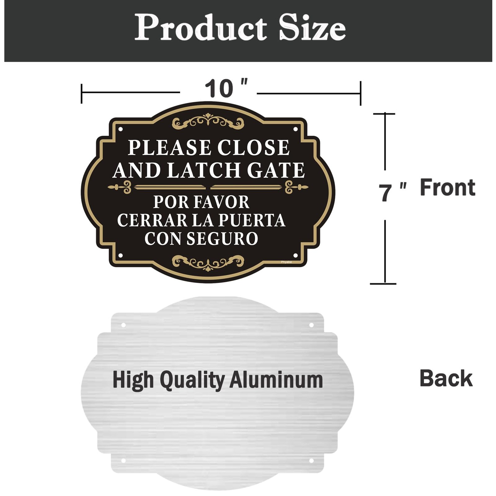 2 Pack Please Close and Latch Gate Sign Bilingual English Spanish, 10 x 7 inc…