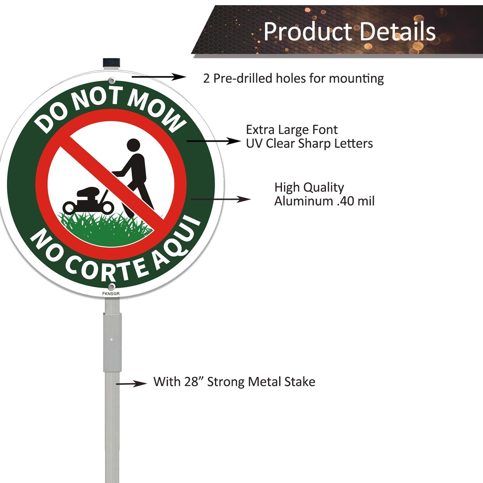 Do Not Mow Yard Sign Aluminum 2.3 Foot Stake Bilingual English Spanish 2 PCS