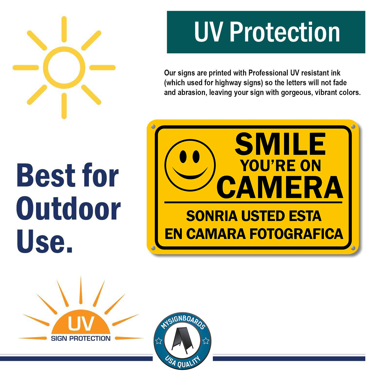 Smile You are on Camera Sign Video Security Surveillance Signs English Spanish