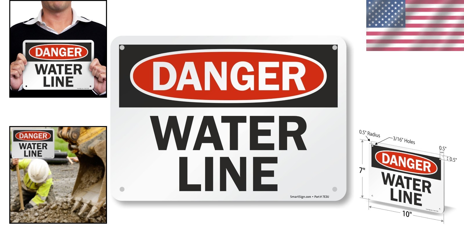 Heavy-Duty 7” x 10” Aluminum Water Line Sign – Complies with OSHA Standards
