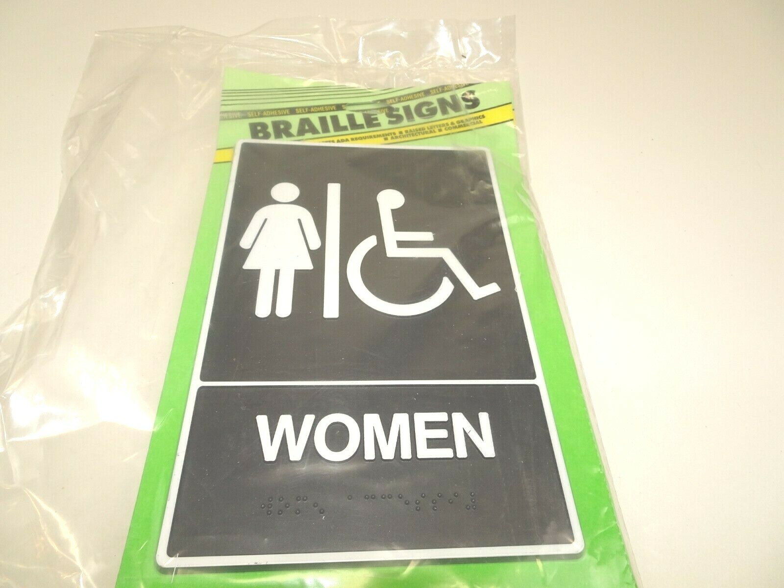Women Handicap Braille Restroom Sign Hy-Ko Products 6×9 Self Adhesive USA NEW