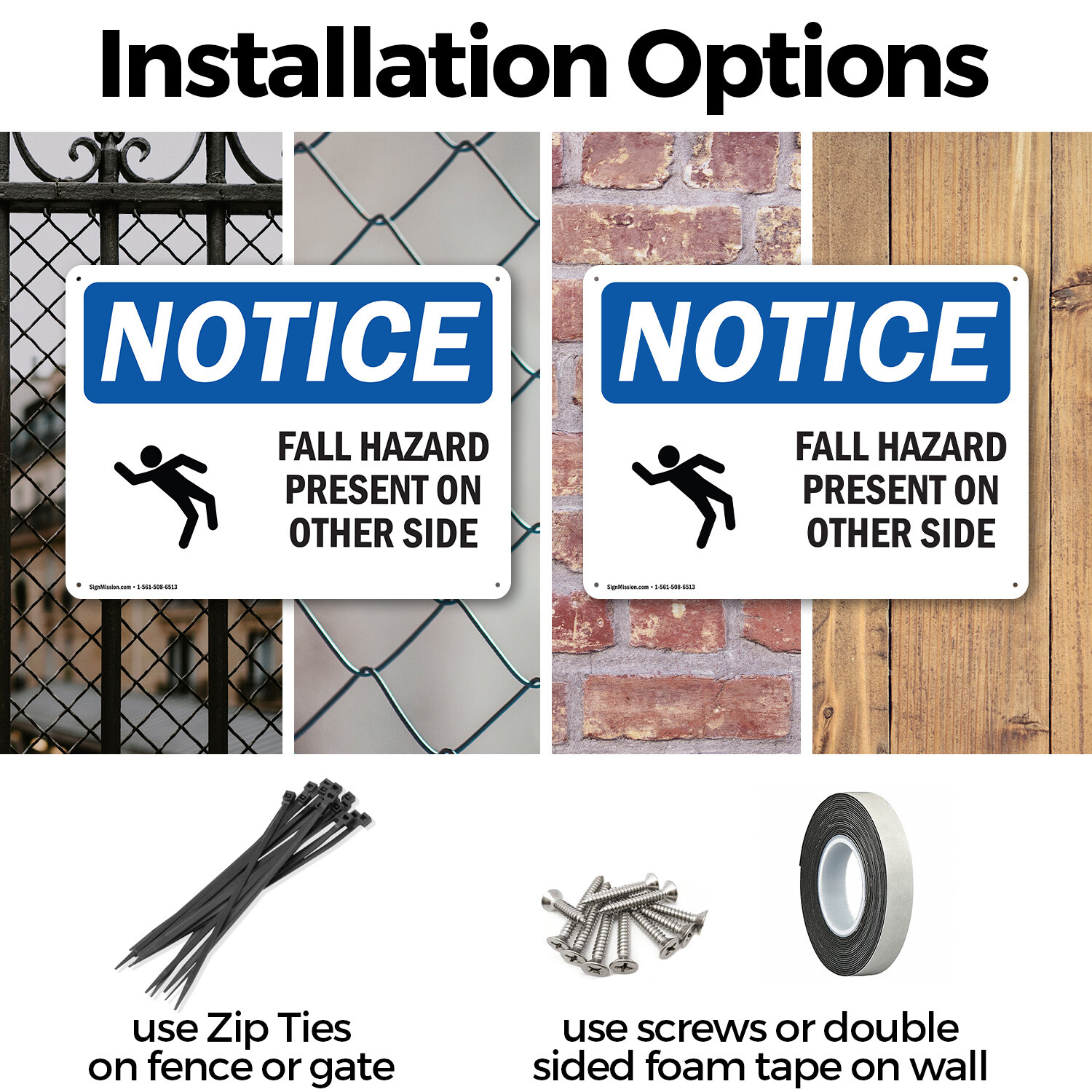 (2 Pack) Fall Hazard Present On Other Side OSHA Notice Sign Decal Metal Plastic