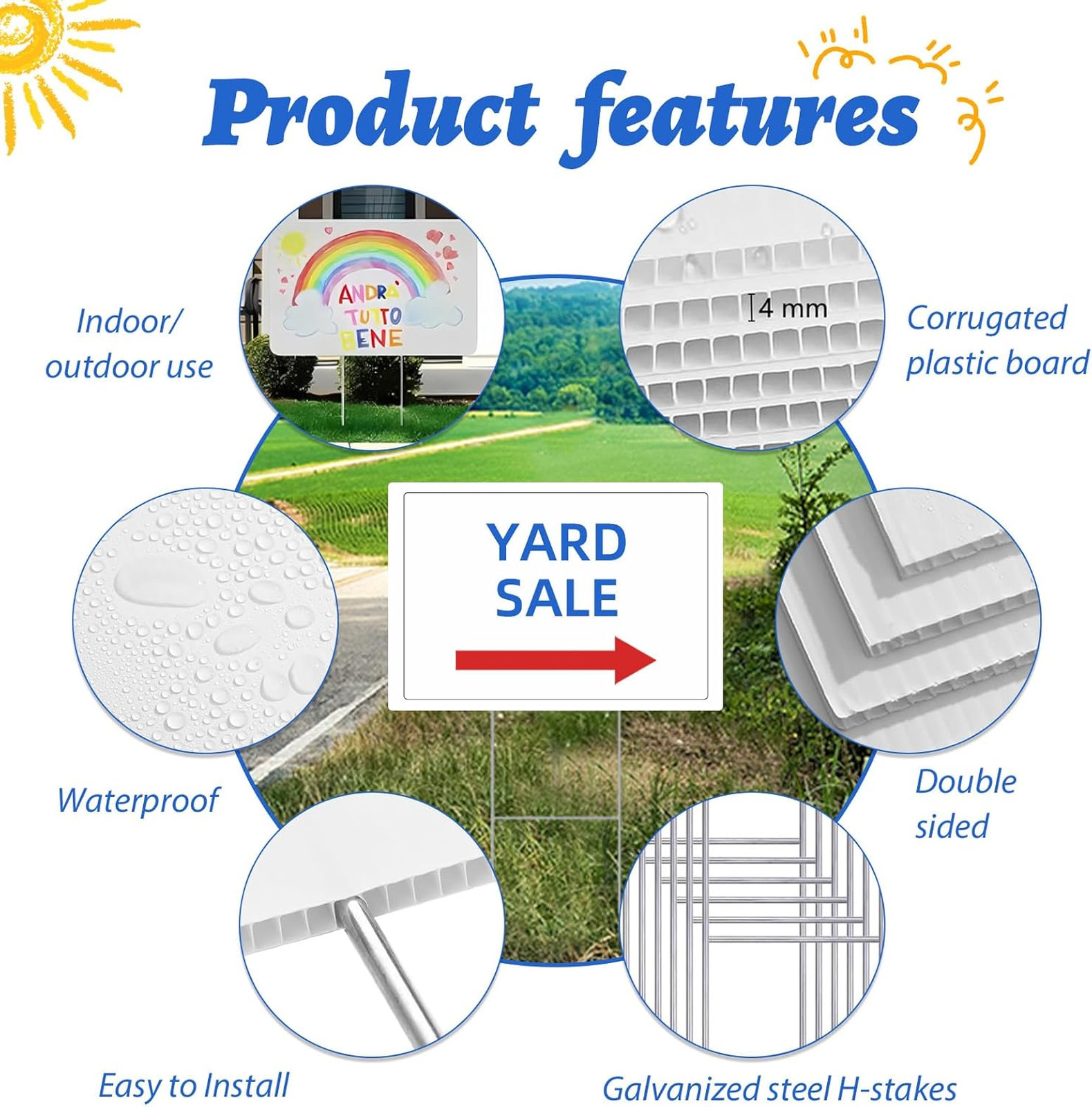 Blank Yard Signs with Stakes 17×12 inches 6 Pack Waterproof Corrugated Plastic