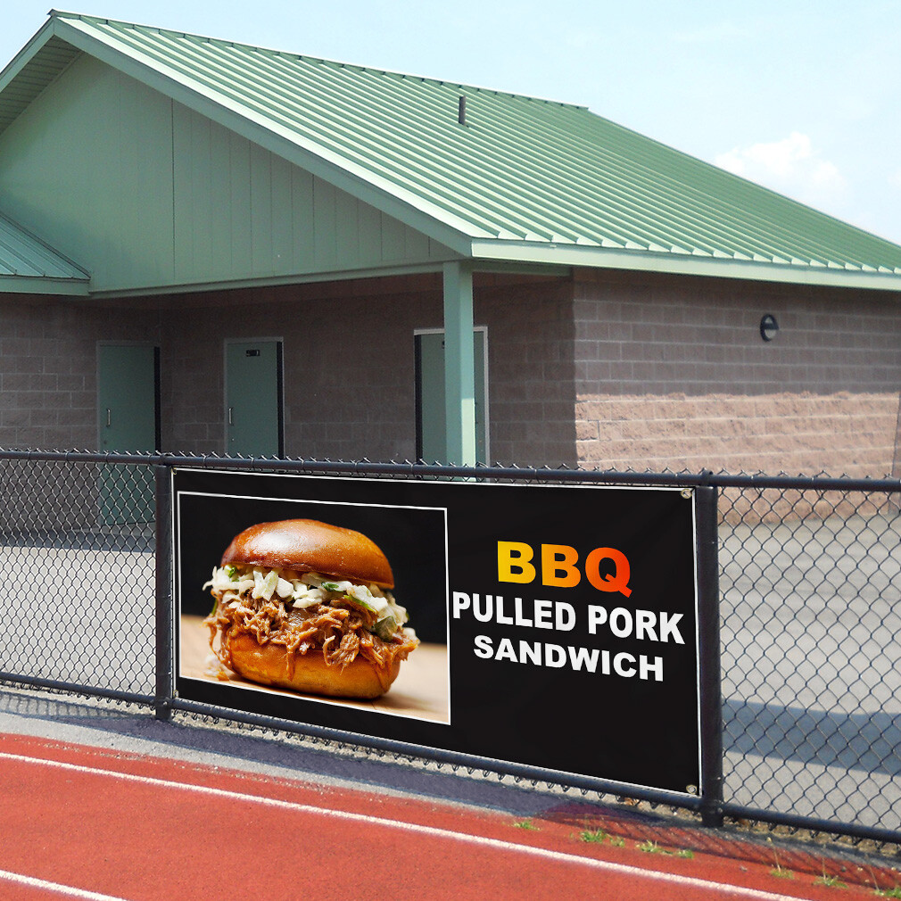 Vinyl Banner Multiple Sizes Bbq Pulled Pork Sandwich Food and Drink Bbq Outdoor