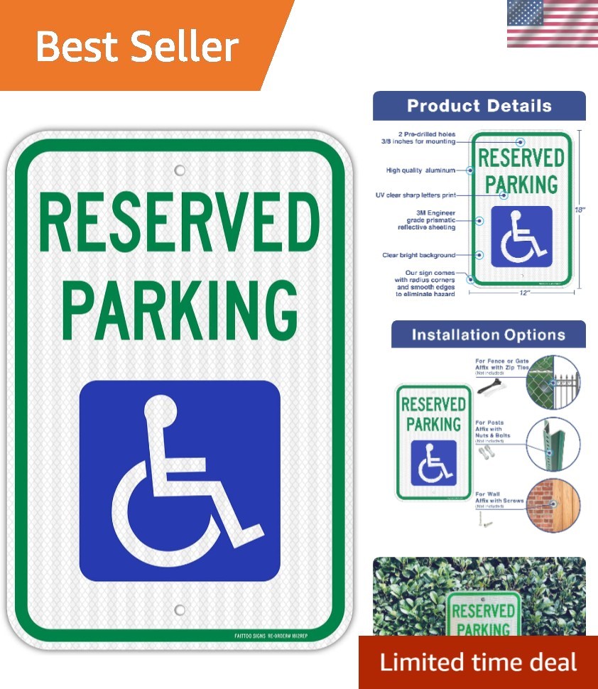 Engineer Grade Reflective Reserved Parking Sign – 18 x 12 Inches, Rustproof
