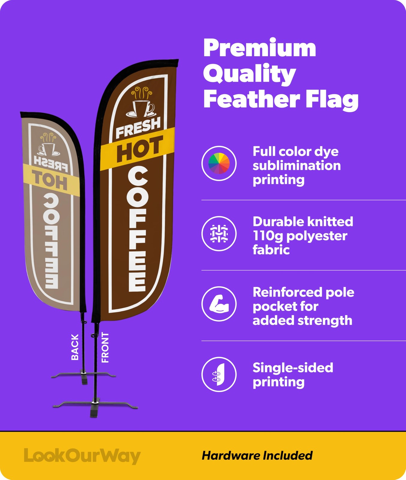 Lookourway Feather Flag Set – 5Ft Tall Advertising Banner Flag Pole Kit And