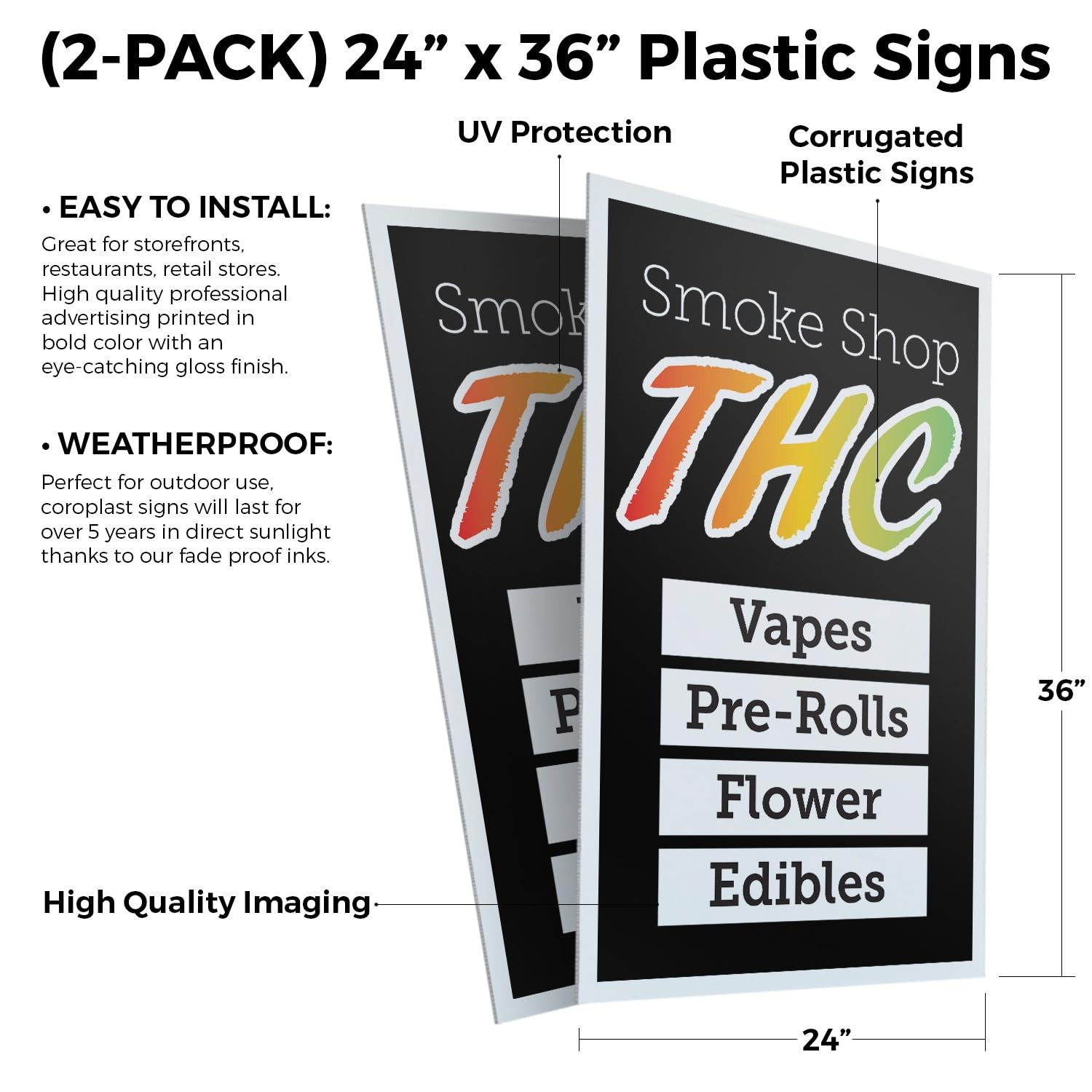 Signmission Smoke Shop Thc 2-Pack 24 Inch X 36 Inch Plastic Insert 4Mm