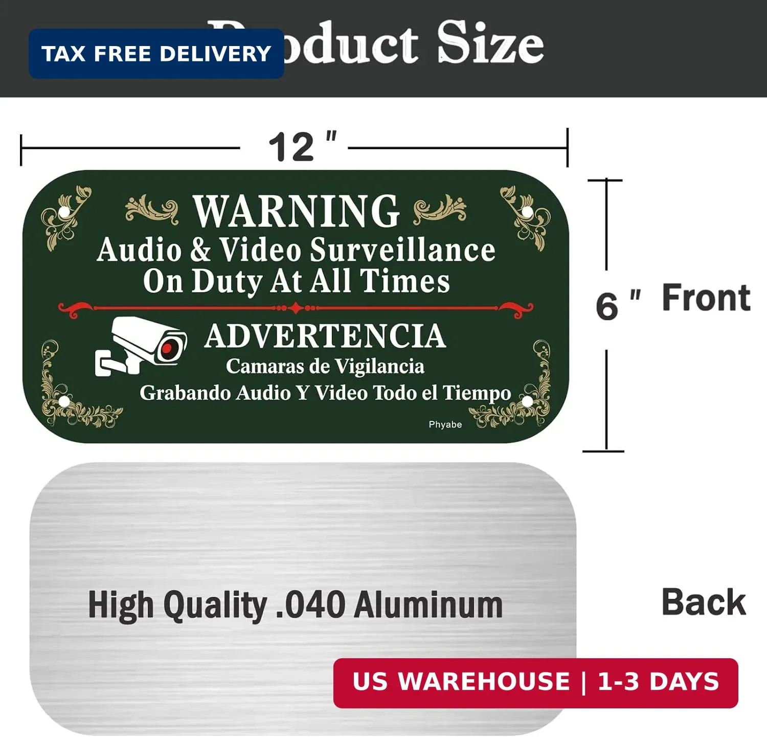 2 Pack Audio & Video Surveillance On Duty At All Times Sign, 12 x 6 inch Rust Fr