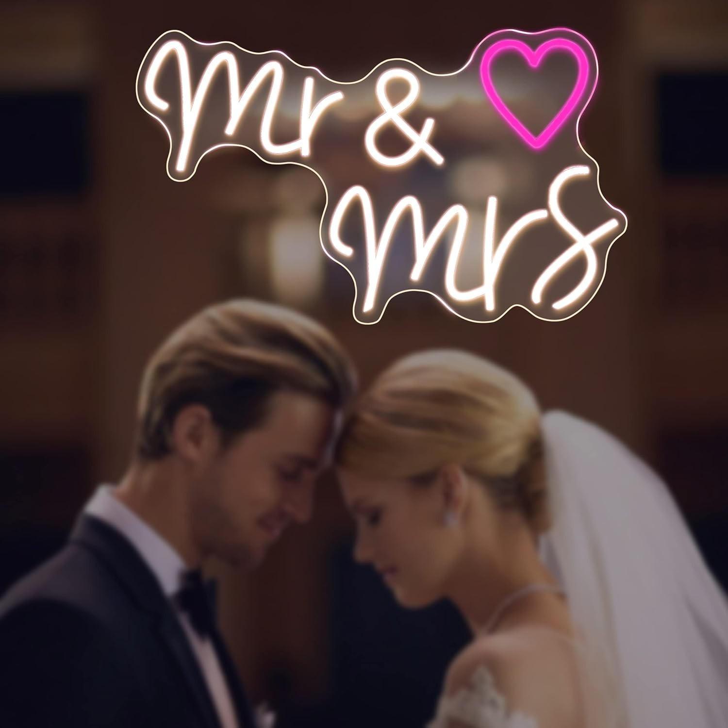 Led Neon Sign « Mr & Mrs » Heart 23&Prime; x14&Prime; Large 110V Wall Decor Wedding Party