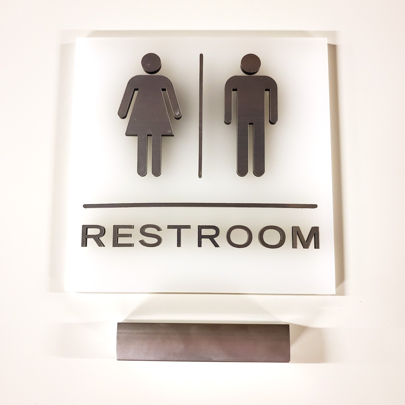 Frosted Acrylic 3D Brushed Chrome Unisex Restroom Sign 8×8&Prime; w/Mount MADE IN USA!