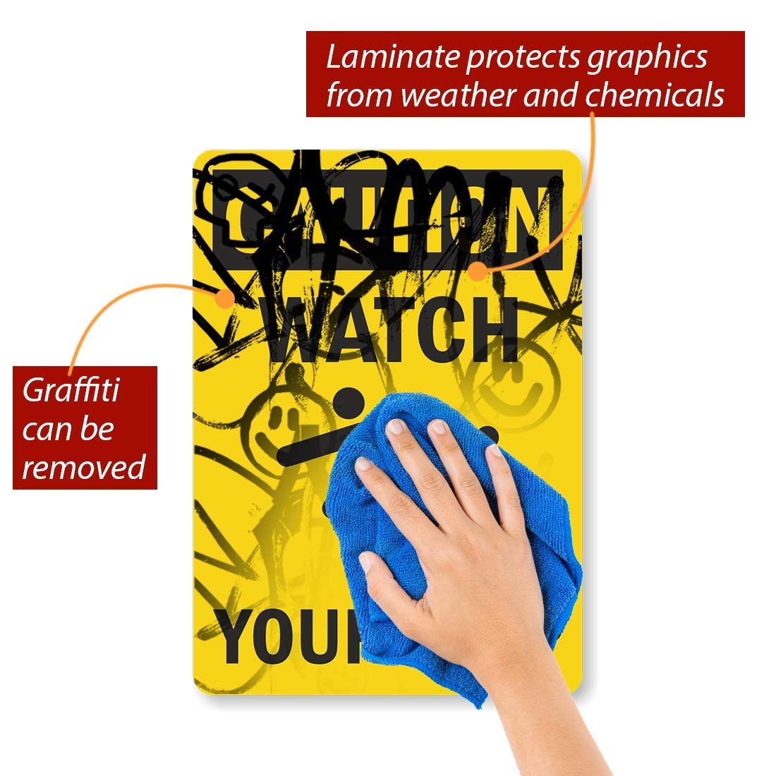 Caution – Watch Your Step Label | 10&Prime; x 14&Prime; Laminated Vinyl Black on Yellow