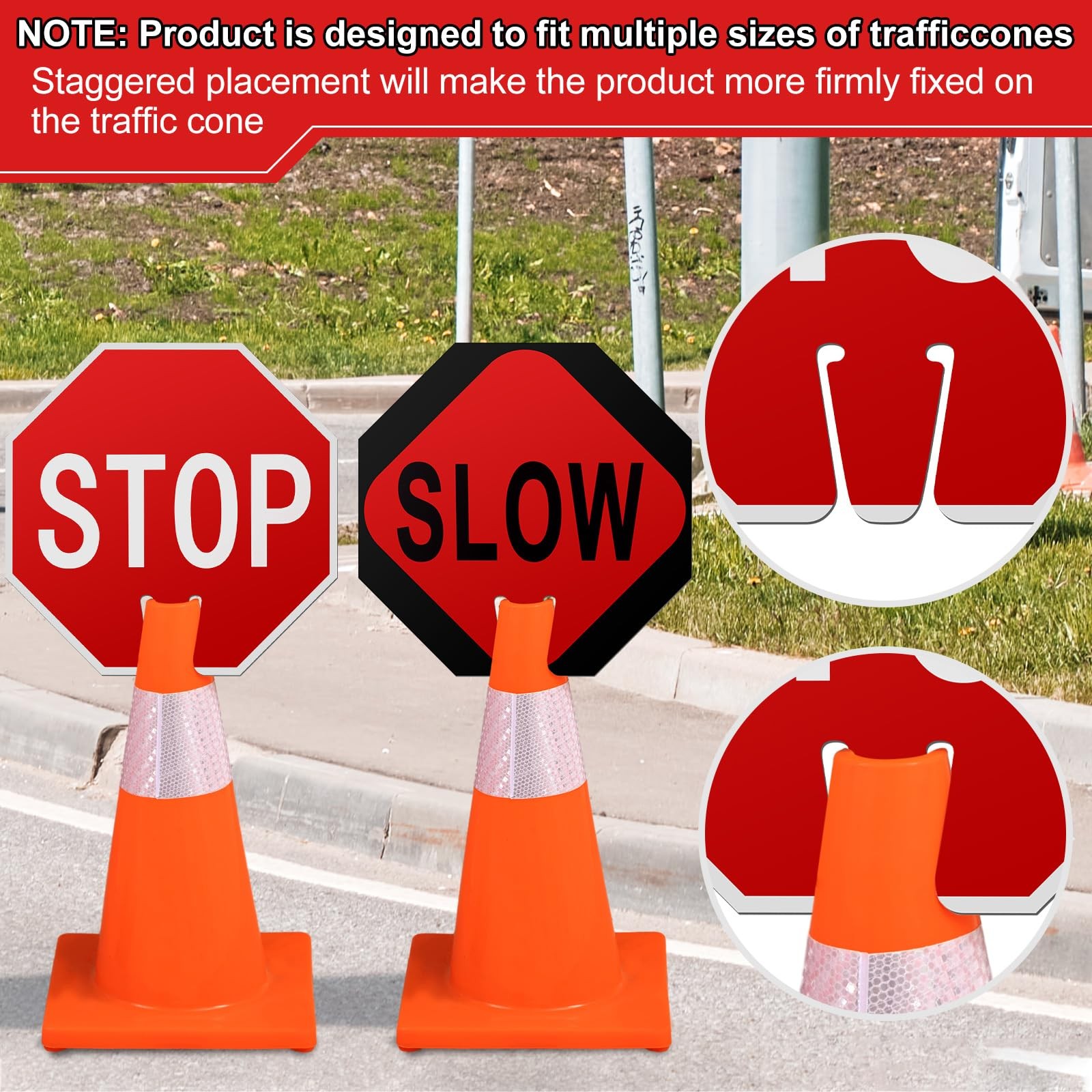 Geetery 6 Pcs Stop Slow Traffic Signs 12 x 12 Inch Double Sided Road Safety S…