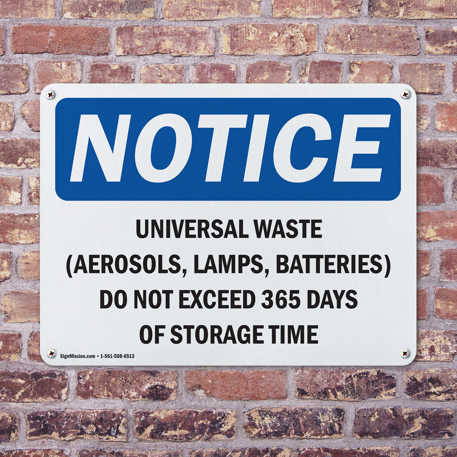 (2 Pack) Universal Waste (Aerosols Lamps Batteries) OSHA Notice Sign Decal Metal