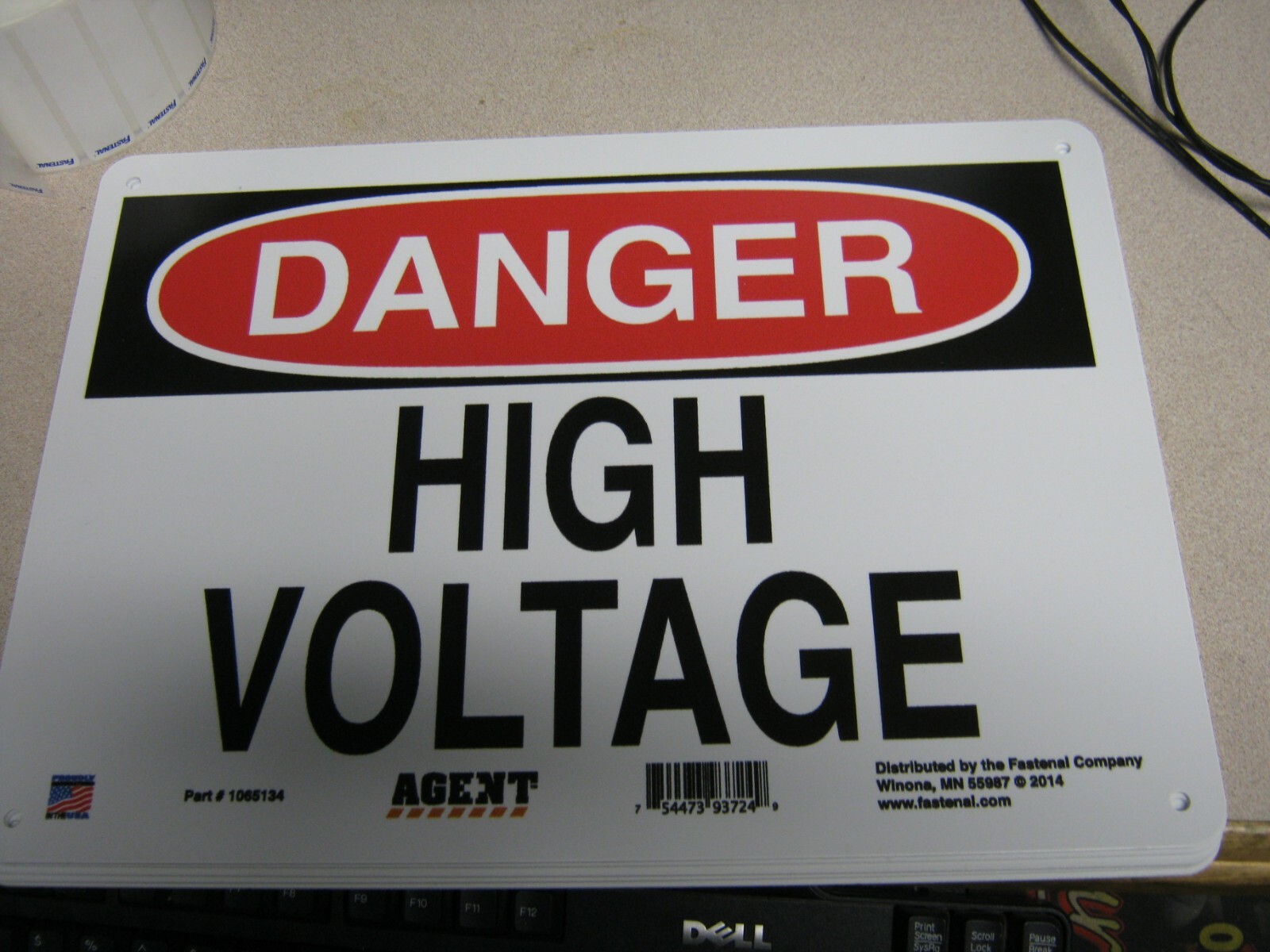 10&Prime;x14&Prime; Black/Red on White Plastic DANGER High Voltage Agent® Safety Sign