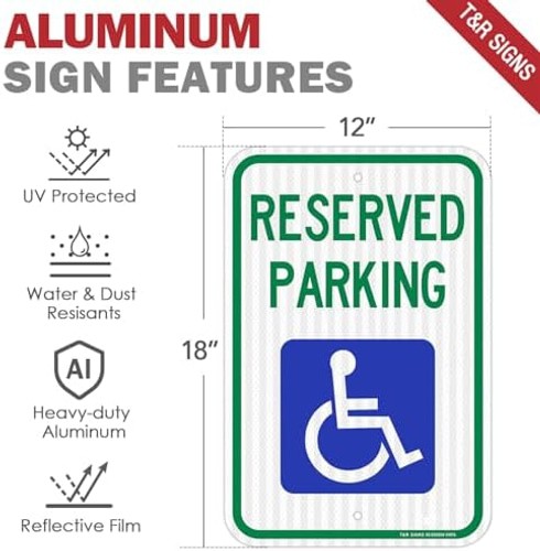 (3 Pack) Handicap Parking Sign, Reserved Parking Sign, Large 18&Prime; x 12&Prime; Engine…