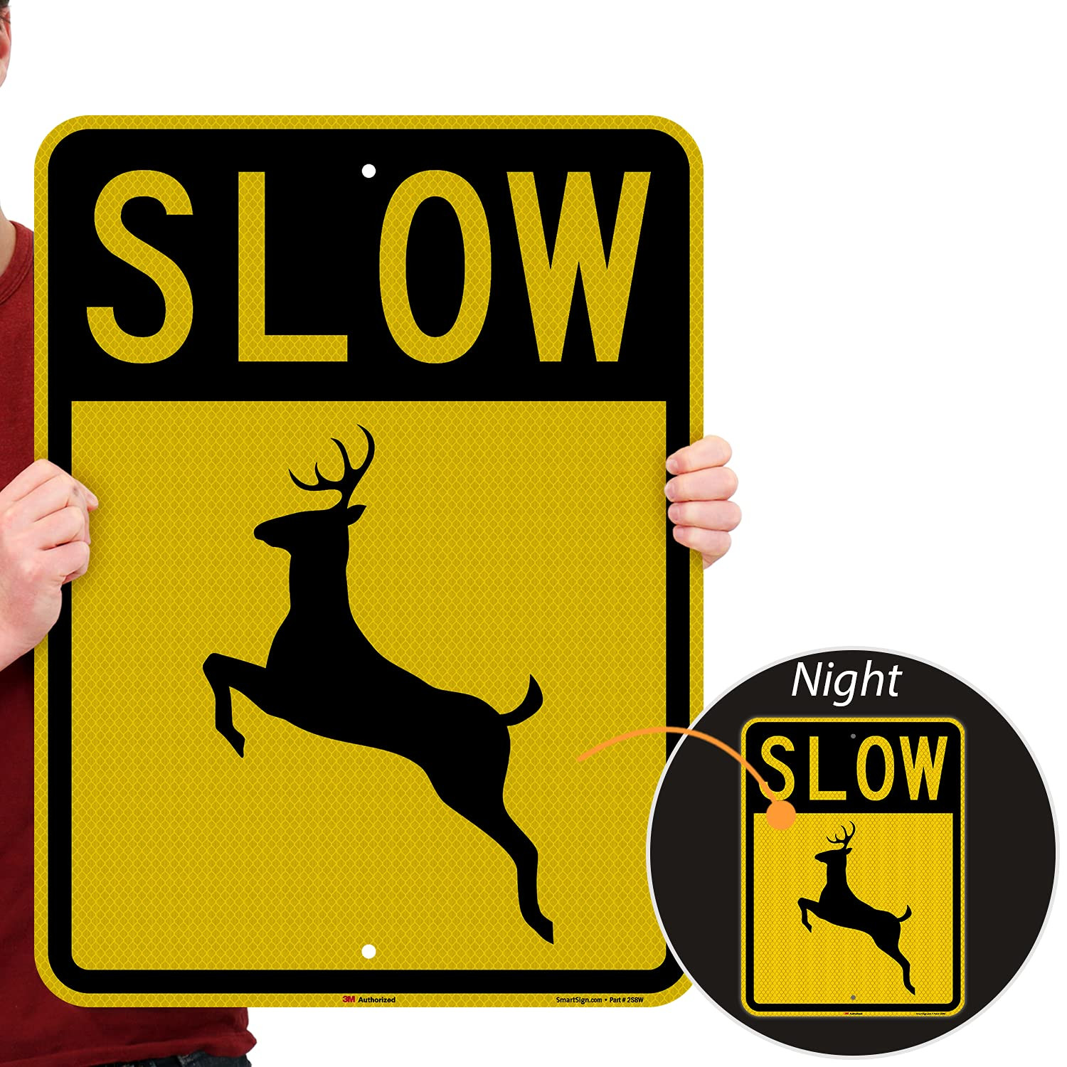 Reflective 24×18&Prime; « Slow » Deer Crossing Metal Sign – Durable Aluminum Safety Sign