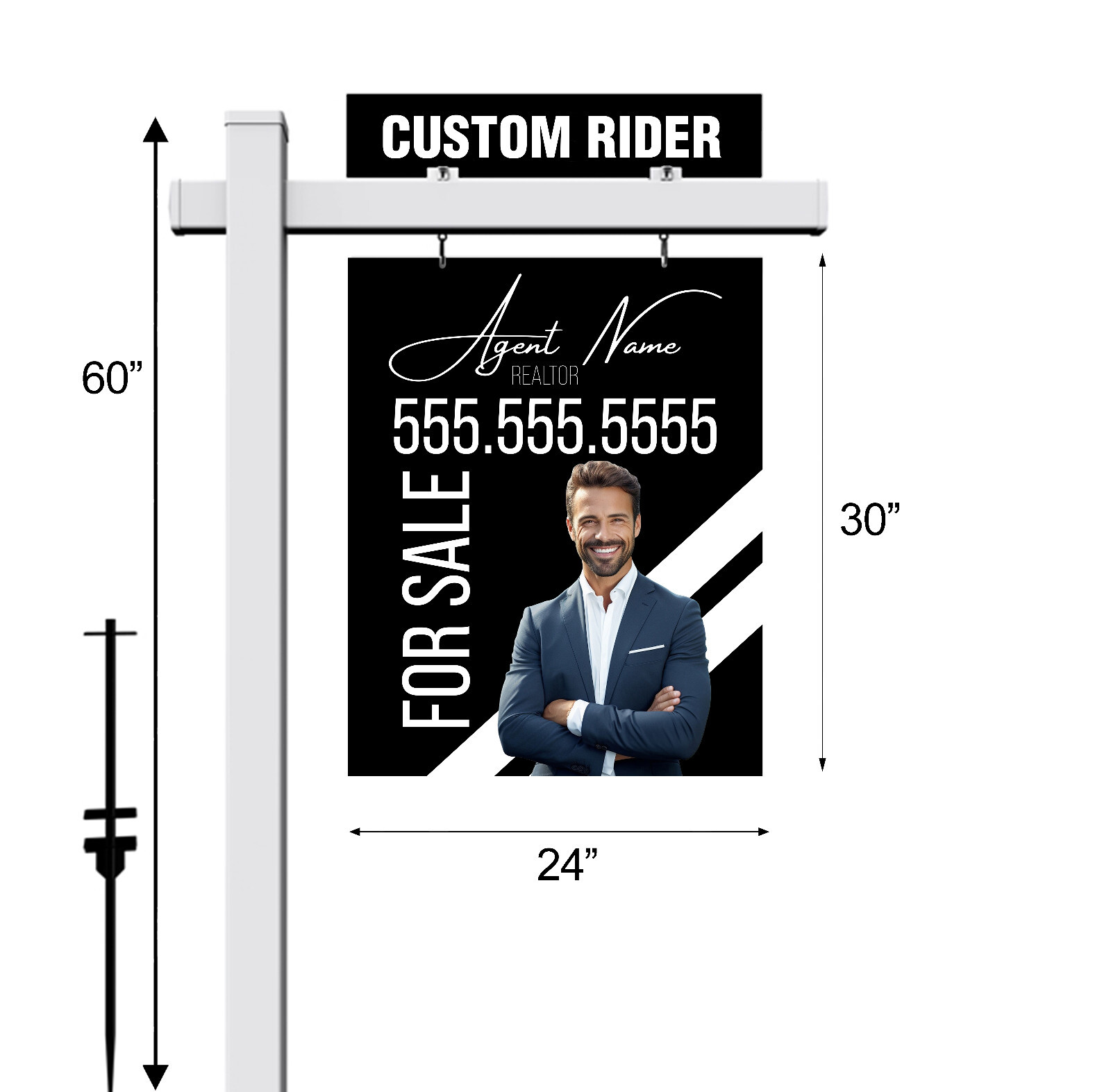 Real Estate Sign, Vinyl PVC Real Estate Sign Post White 5&prime; , exp For Sale Sign
