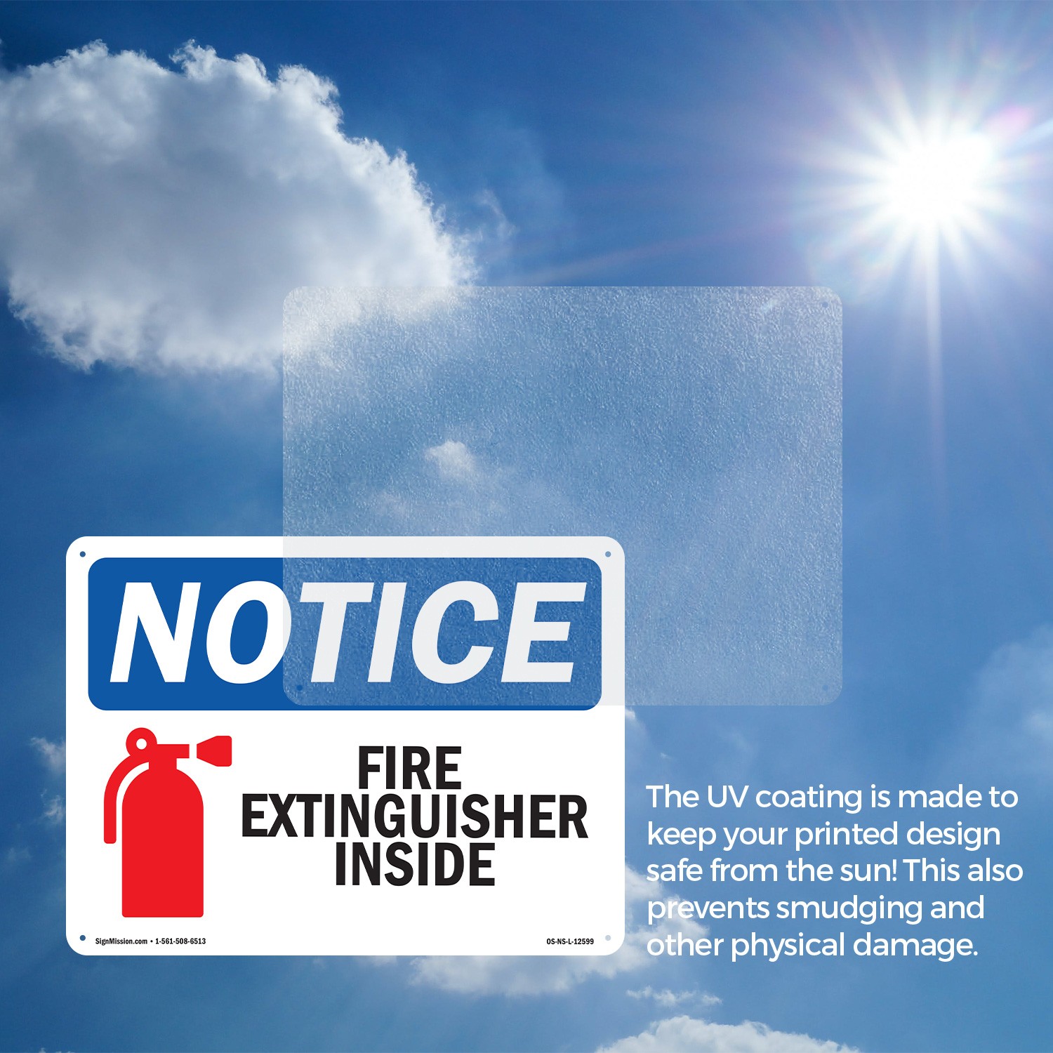 Fire Extinguisher Inside OSHA Notice Sign Metal, Plastic, Decal – 5 or 10 Pack