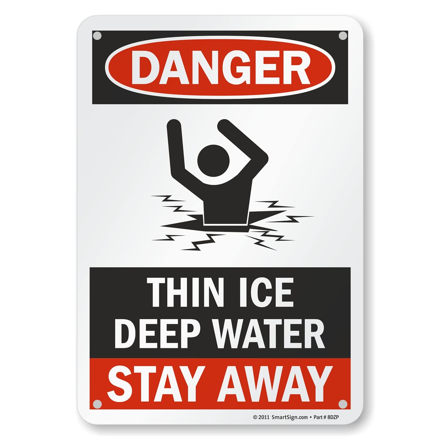 Danger Thin Ice Deep Water Stay Away Sign 7×10 Inch Aluminum Safety Mark
