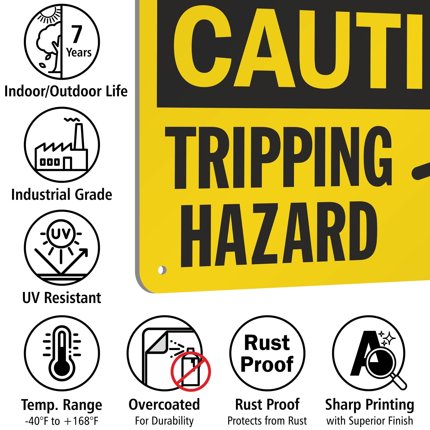Caution Tripping Hazard Sign 7×10 Inch Aluminum Black On Yellow Safety