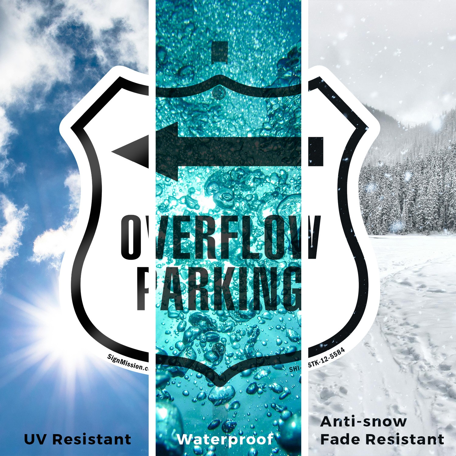 Overflow Parking Left Shield Shaped Sign With Stake Crafted in the USA