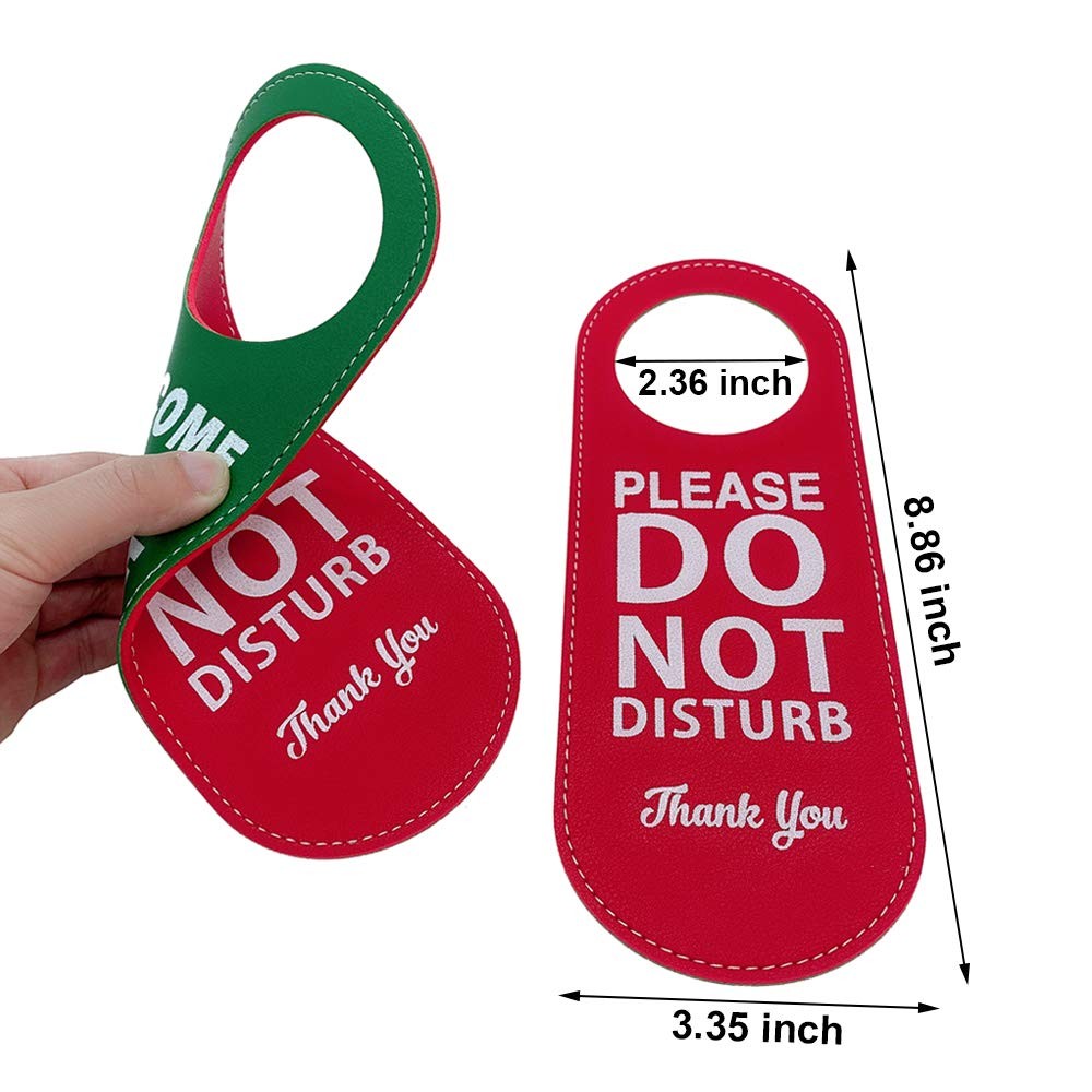 2 Pack PU Leather Do Not Disturb Door Hanger, Double Sided, Red, Green, Sign